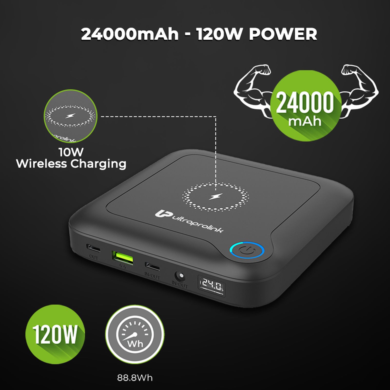 ultraprolink Juice-Up 24000 mAh 120W Fast Charging Power Bank (2 Type C, 1 Type A & 1 DC Ports, Magsafe Charging, Black)_12
