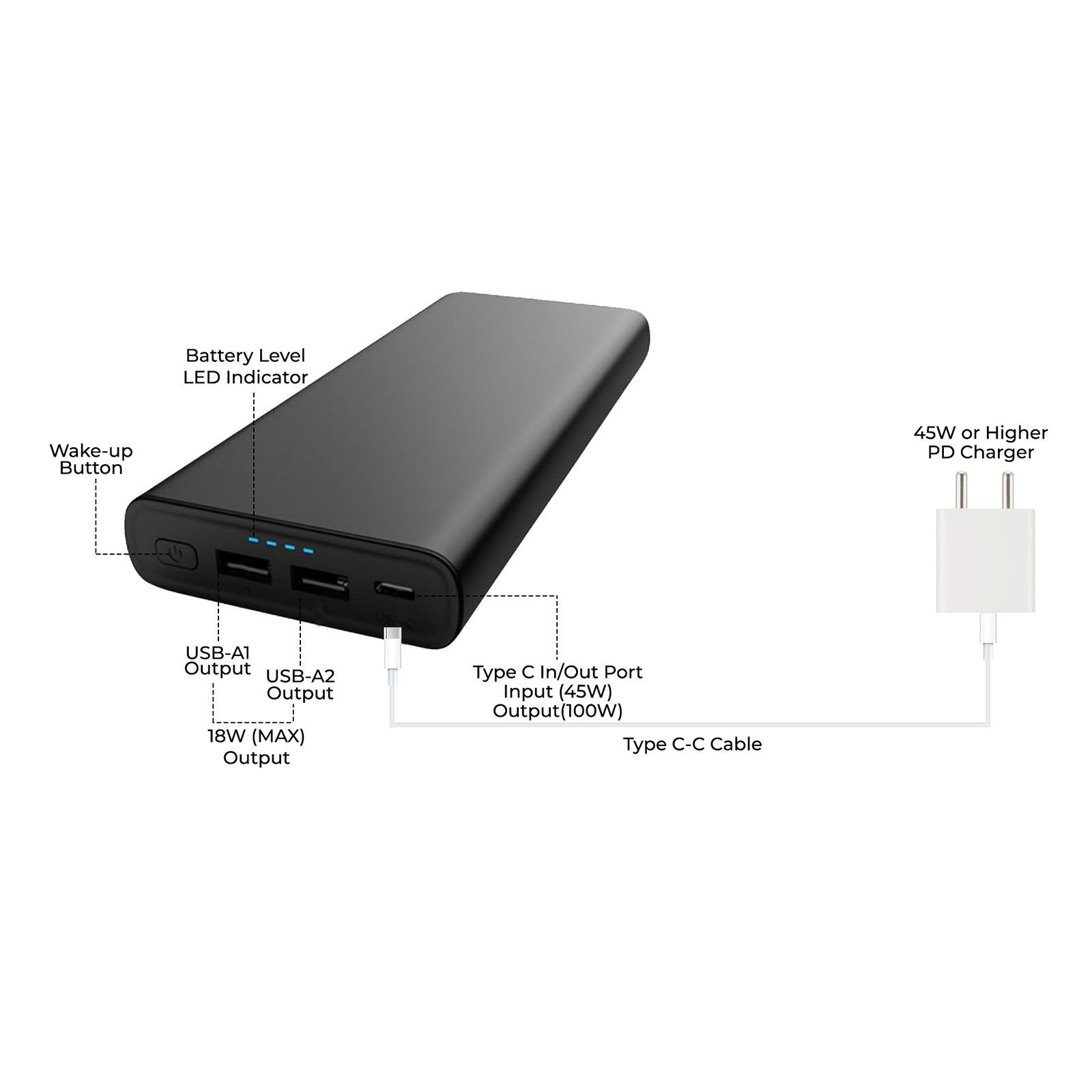 ultraprolink Juice-Up 26800 mAh 100W Fast Charging Power Bank (2 Type A & 1 Type C Ports, LED Indicators, Black)_9
