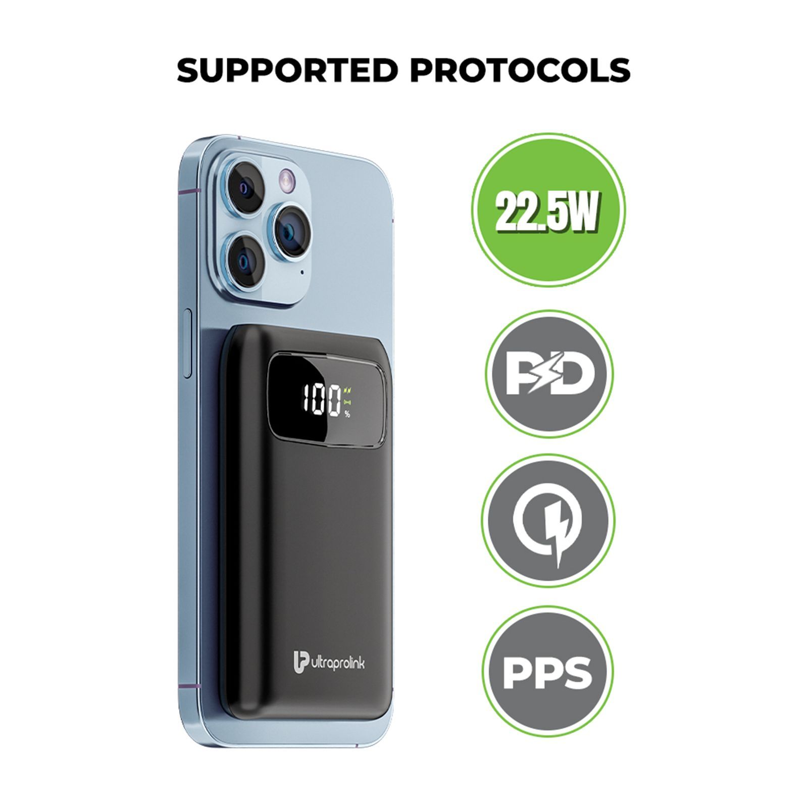 ultraprolink Juice-Up 10000 mAh 15W Fast Charging Power Bank (Lightning, 1 Type A & 1 Type C Ports, Magsafe Wireless Charging, Black)_13