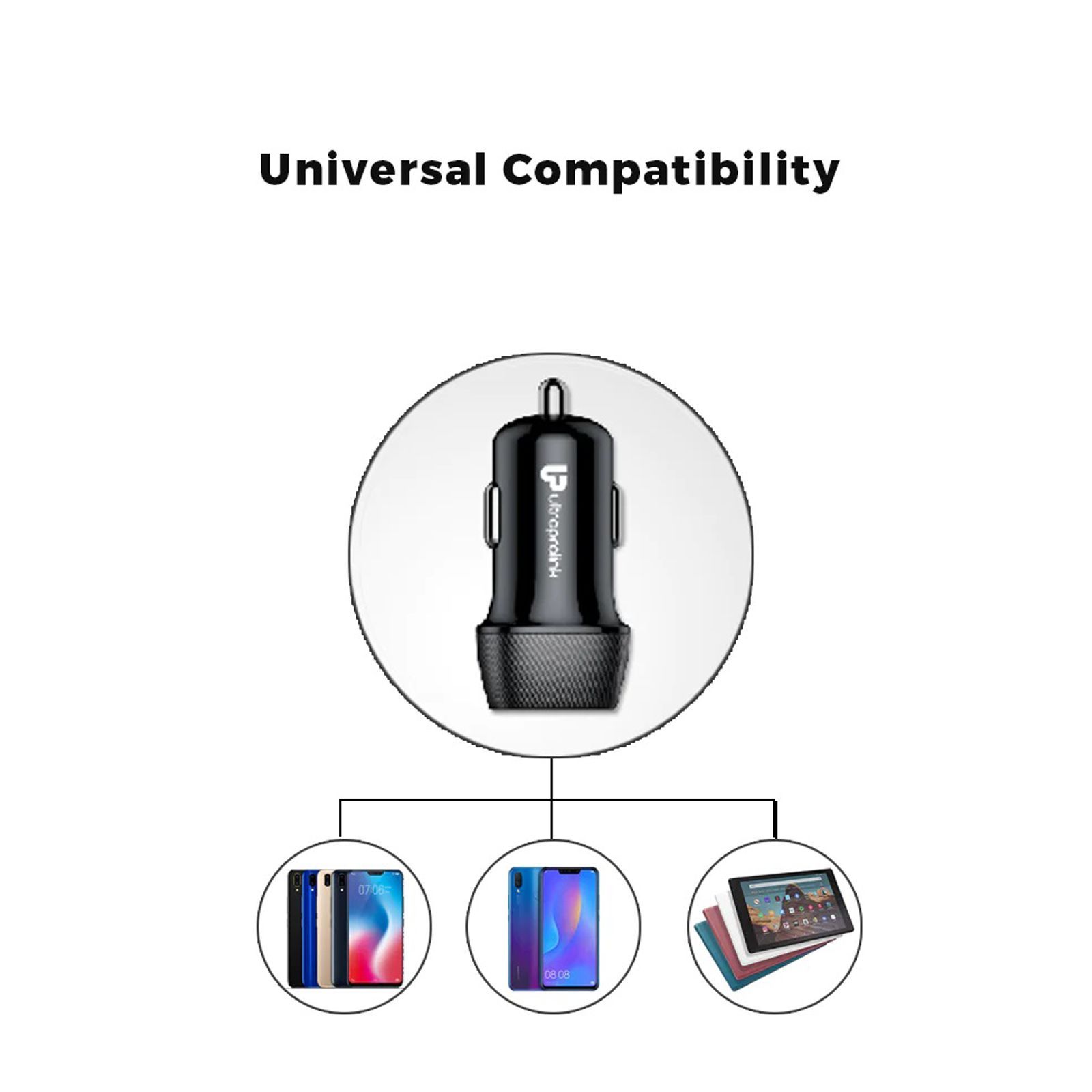 ultraprolink Mach 24W Type A 2-Port Car Charger (Type A to Type C Cable, Smart Charge, Black)_4