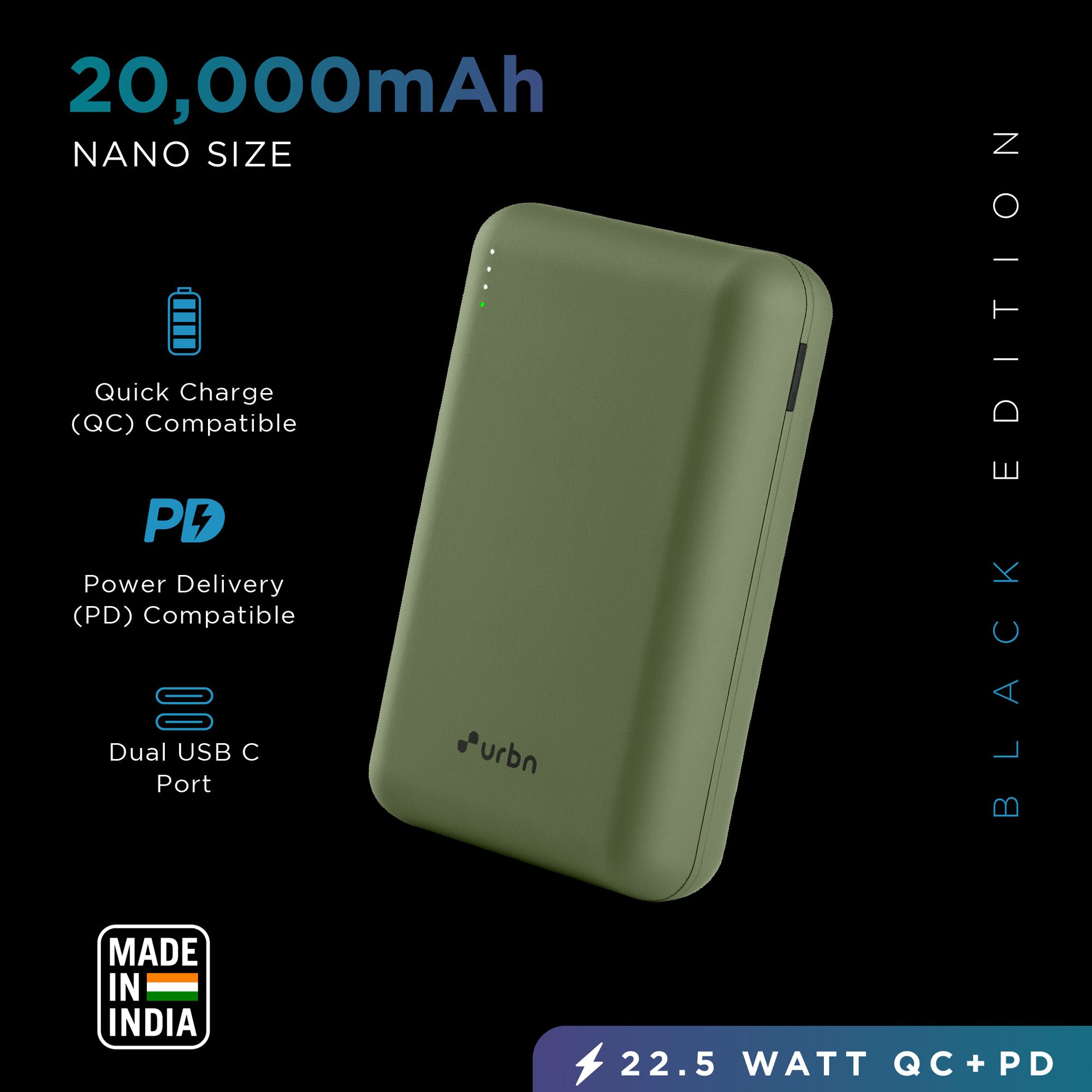 urbn 20000 mAh 22.5W Fast Charging Power Bank (1 Type A and 2 Type C Ports, 12 Layer Circuit Protection, Camo)_10
