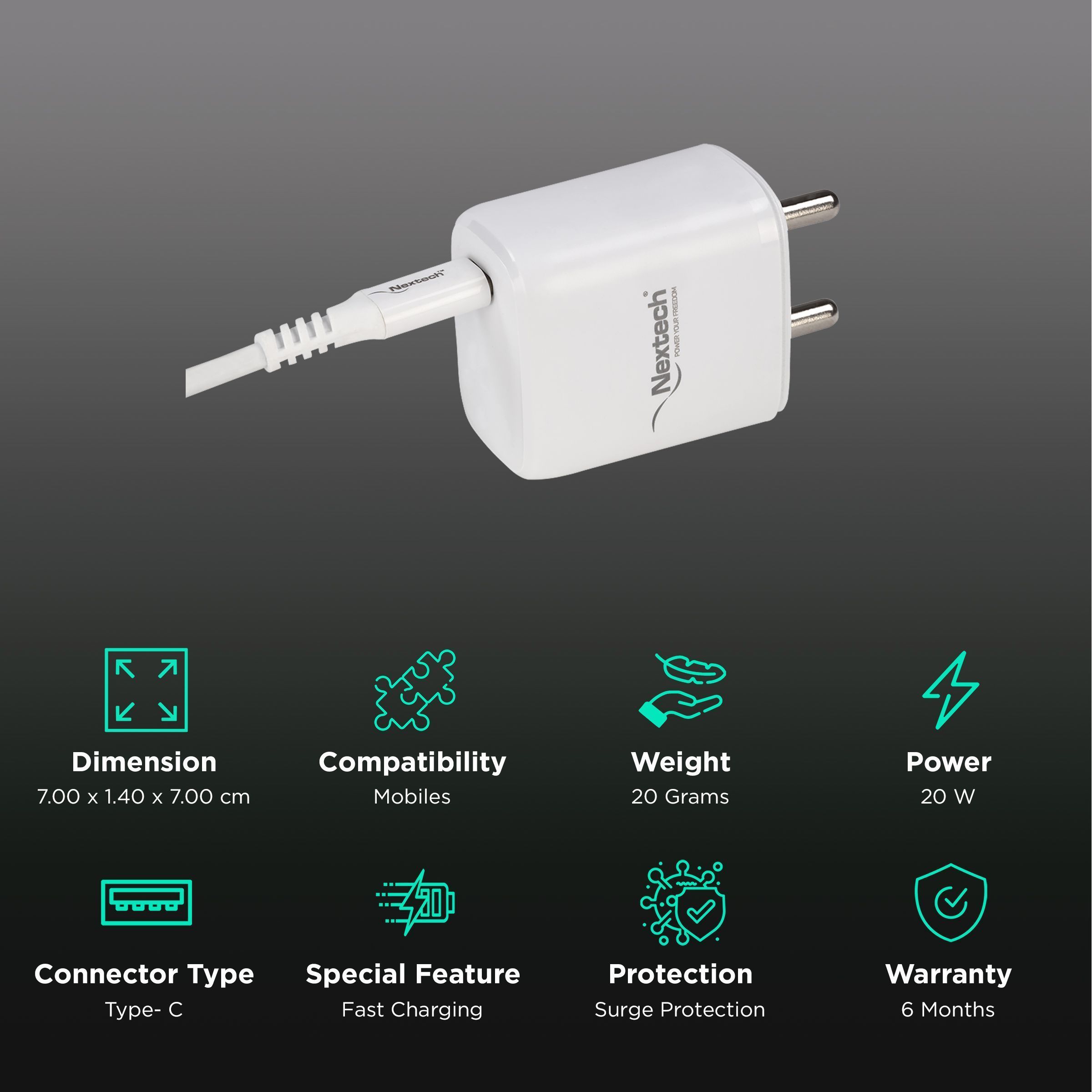 Nextech 2W Type C Fast Charger (Adapter Only, Surge Protection, White)_2