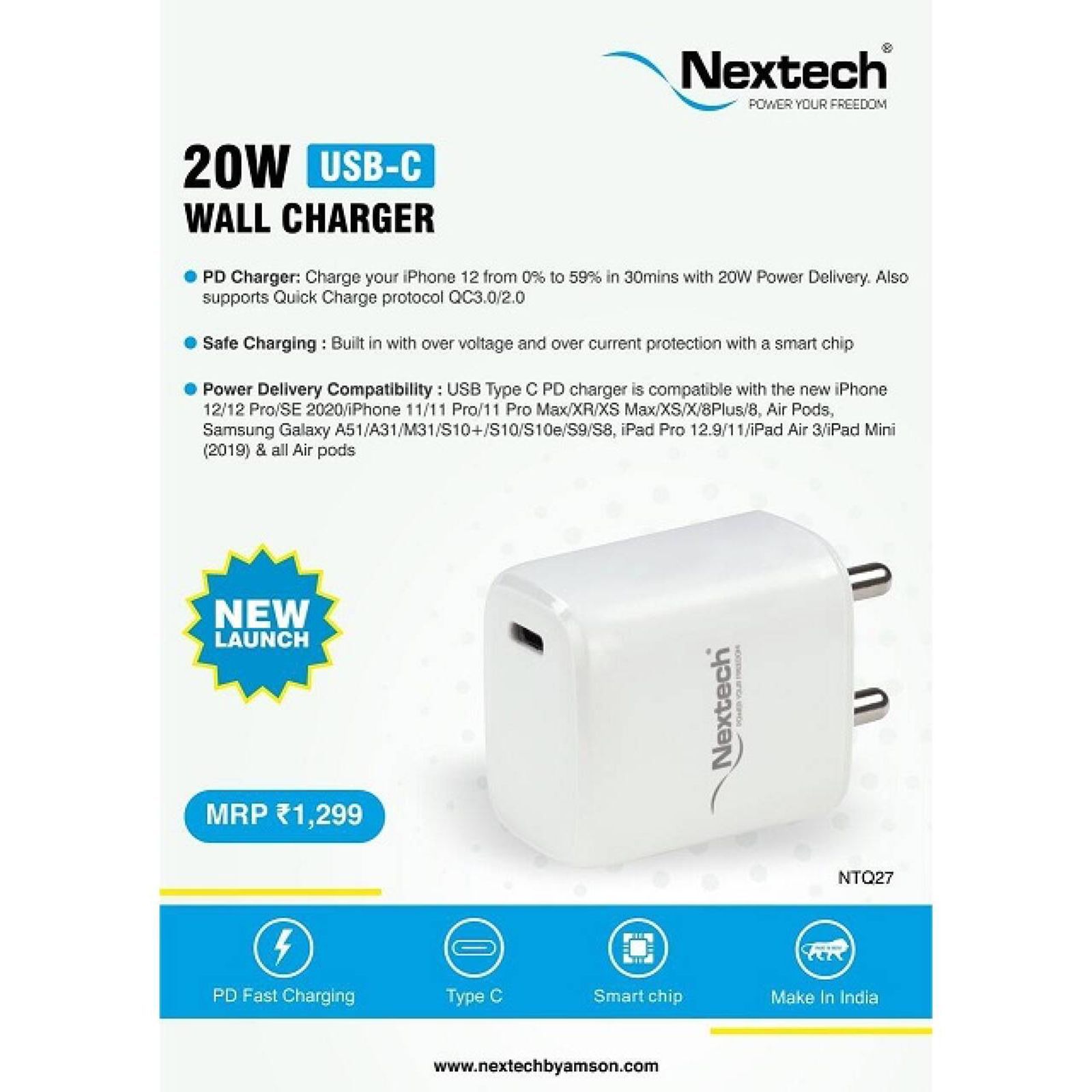 Nextech 2W Type C Fast Charger (Adapter Only, Surge Protection, White)_5