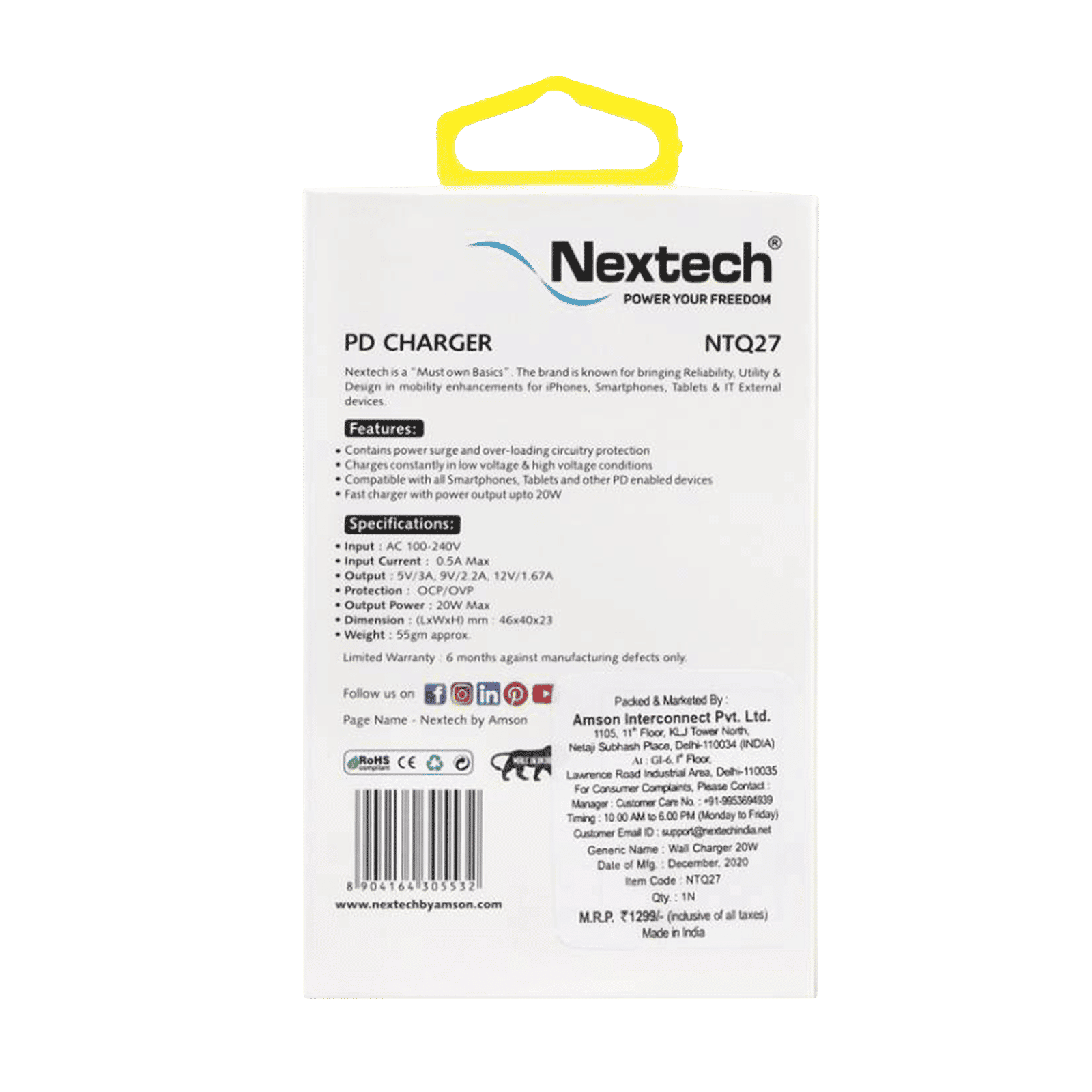Nextech 2W Type C Fast Charger (Adapter Only, Surge Protection, White)_6