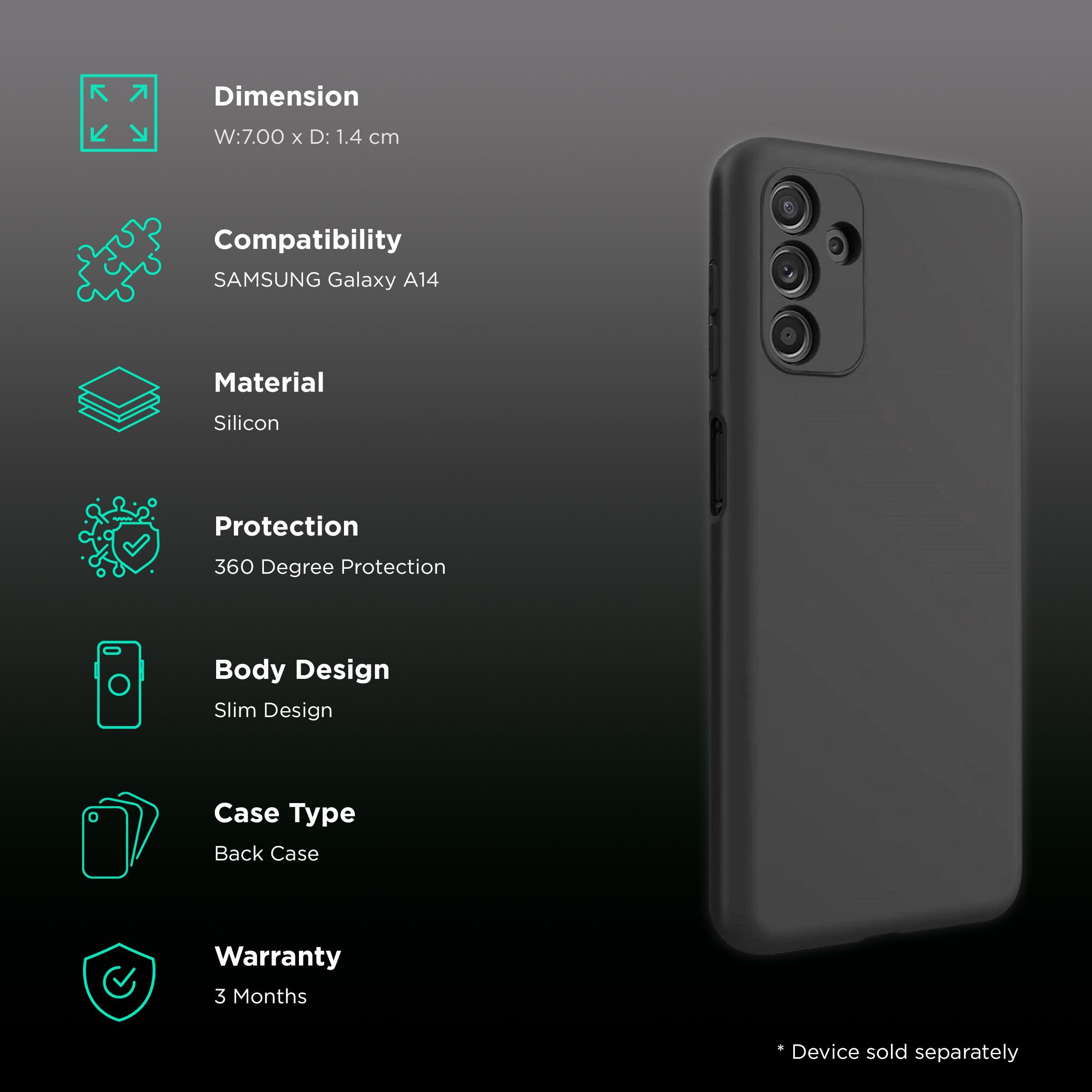 in base Soft Silicon Back Case for Samsung Galaxy A14 (360 Degree Protection, Black)_2