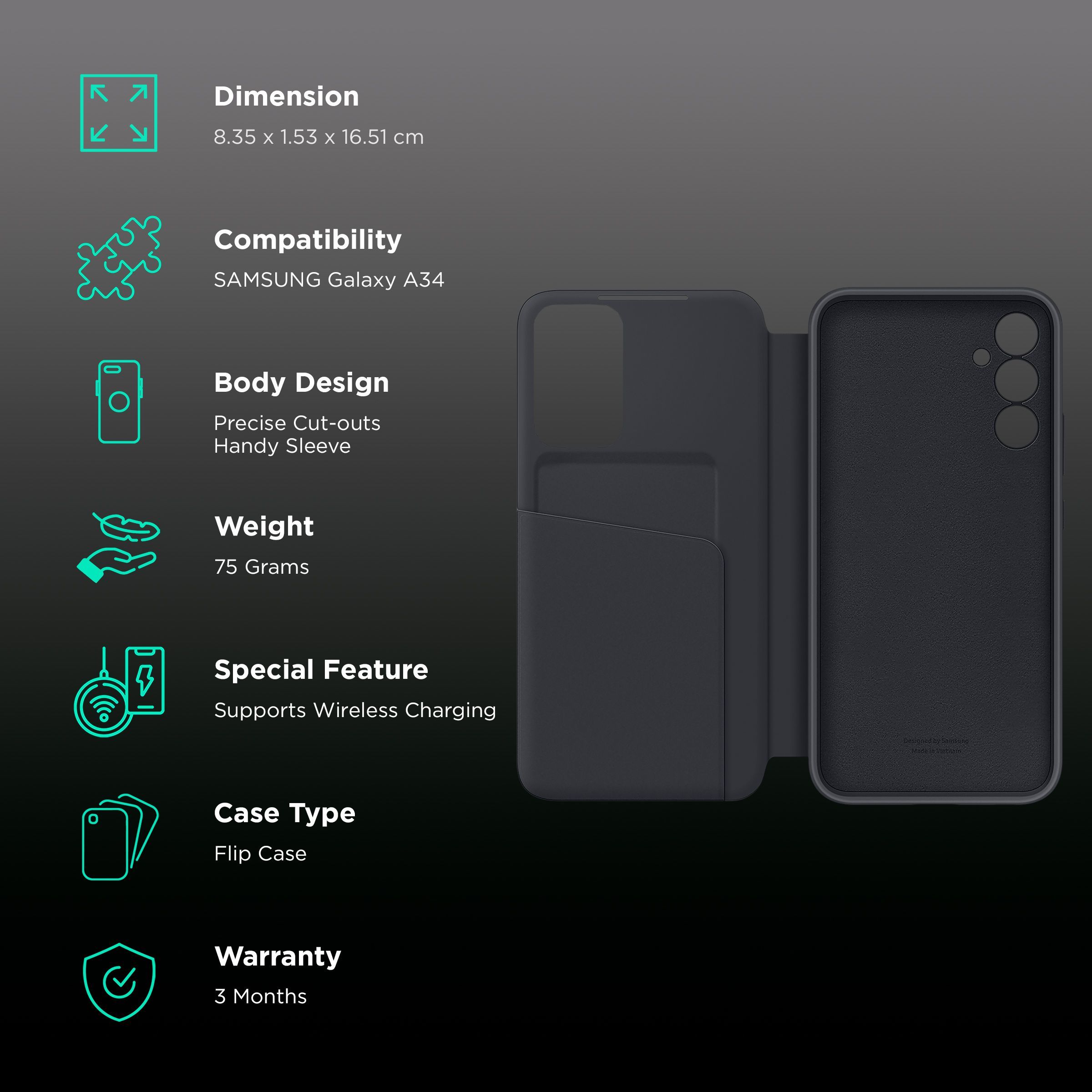 SAMSUNG Flip Case for Galaxy A34 (Display Window, Black)_2