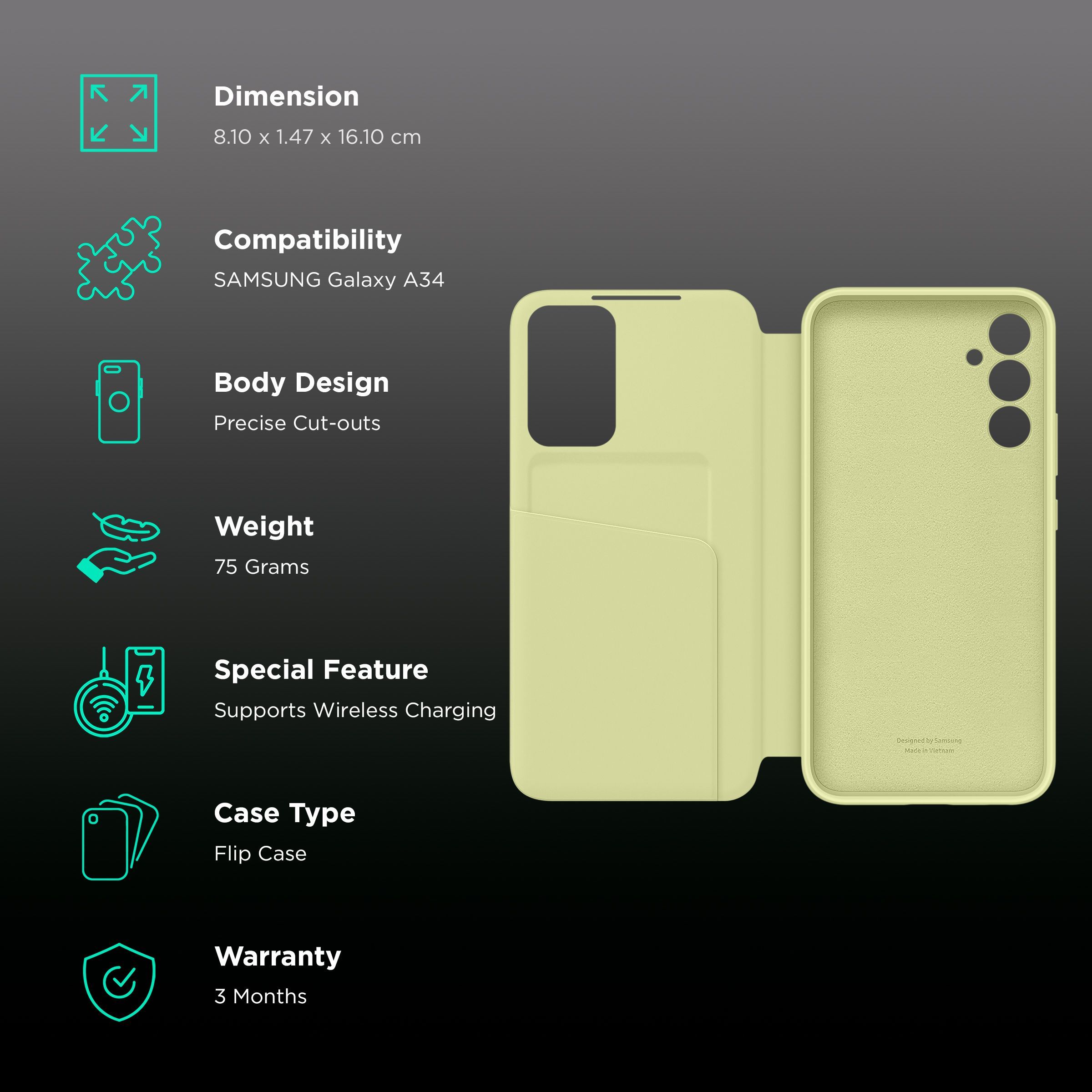 SAMSUNG Flip Case for Galaxy A34 (Smart View, Lime) SAMSUNG Flip Case for Galaxy A34 (Smart View, Lime)_2
