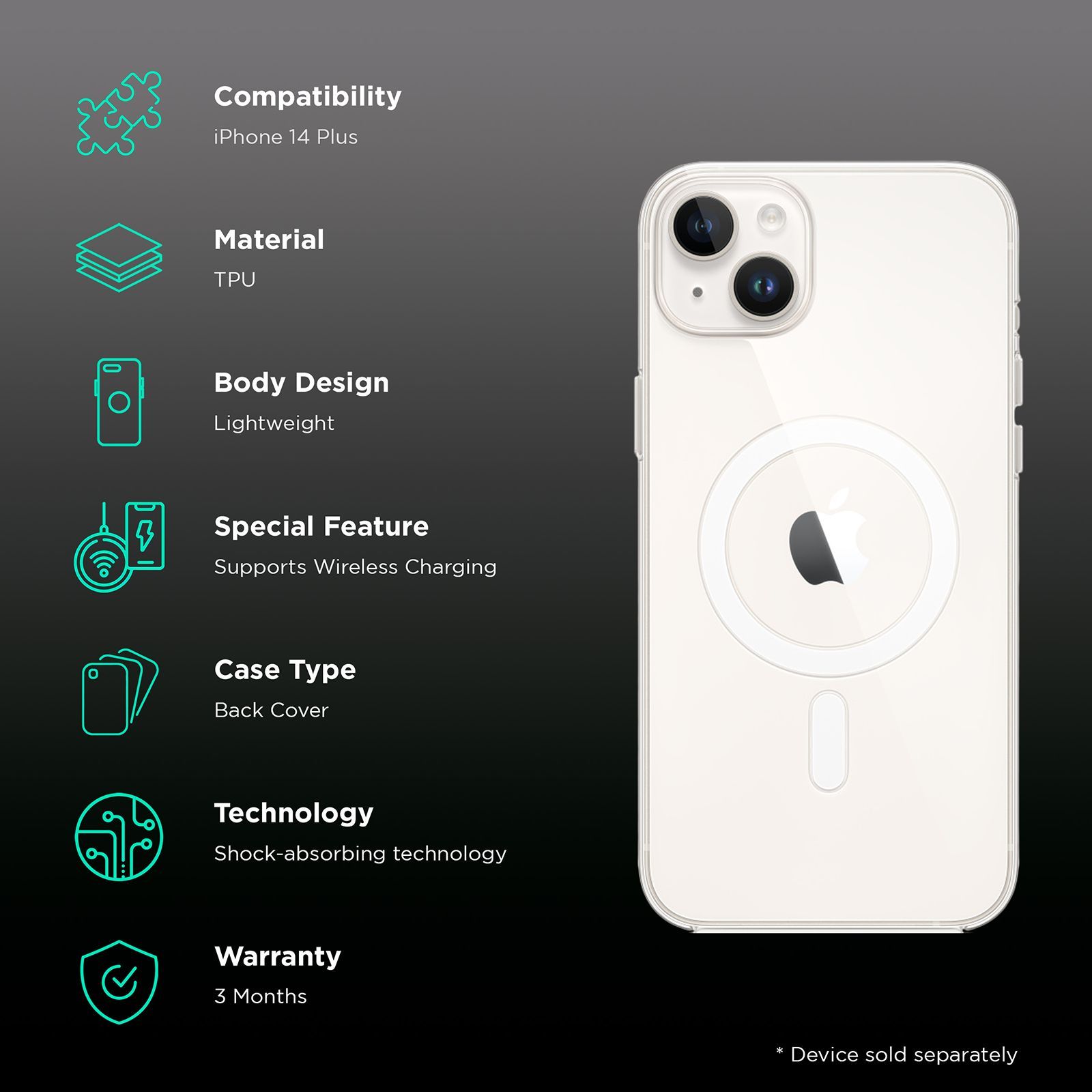 Muvtech Hard TPU Back Case for Apple iPhone 14 Plus (Supports Wireless Charging, White)_2