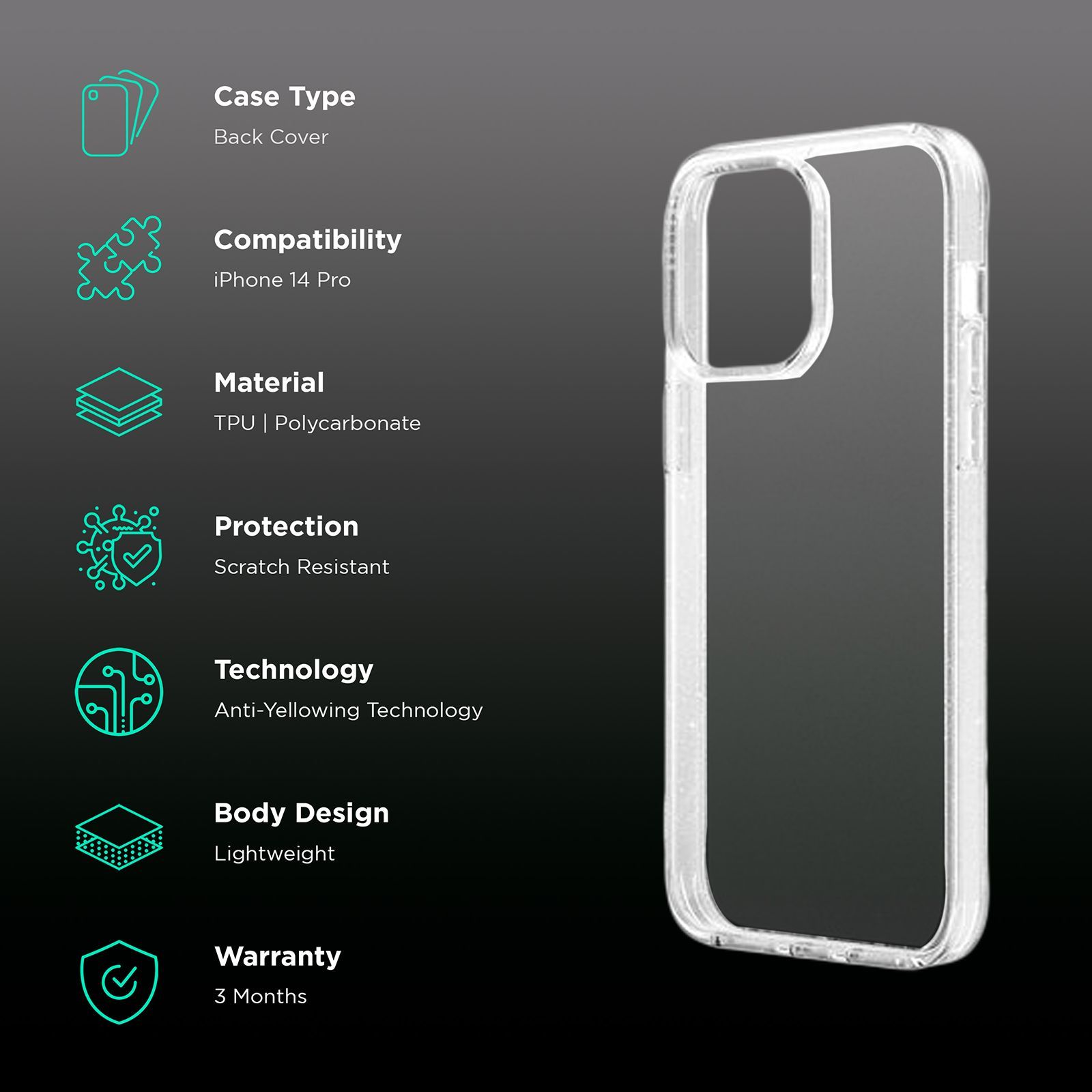 Uniq Lifepro Xtreme Soft TPU Back Cover for iPhone 14 Pro (AirLite Corners, Clear)_2