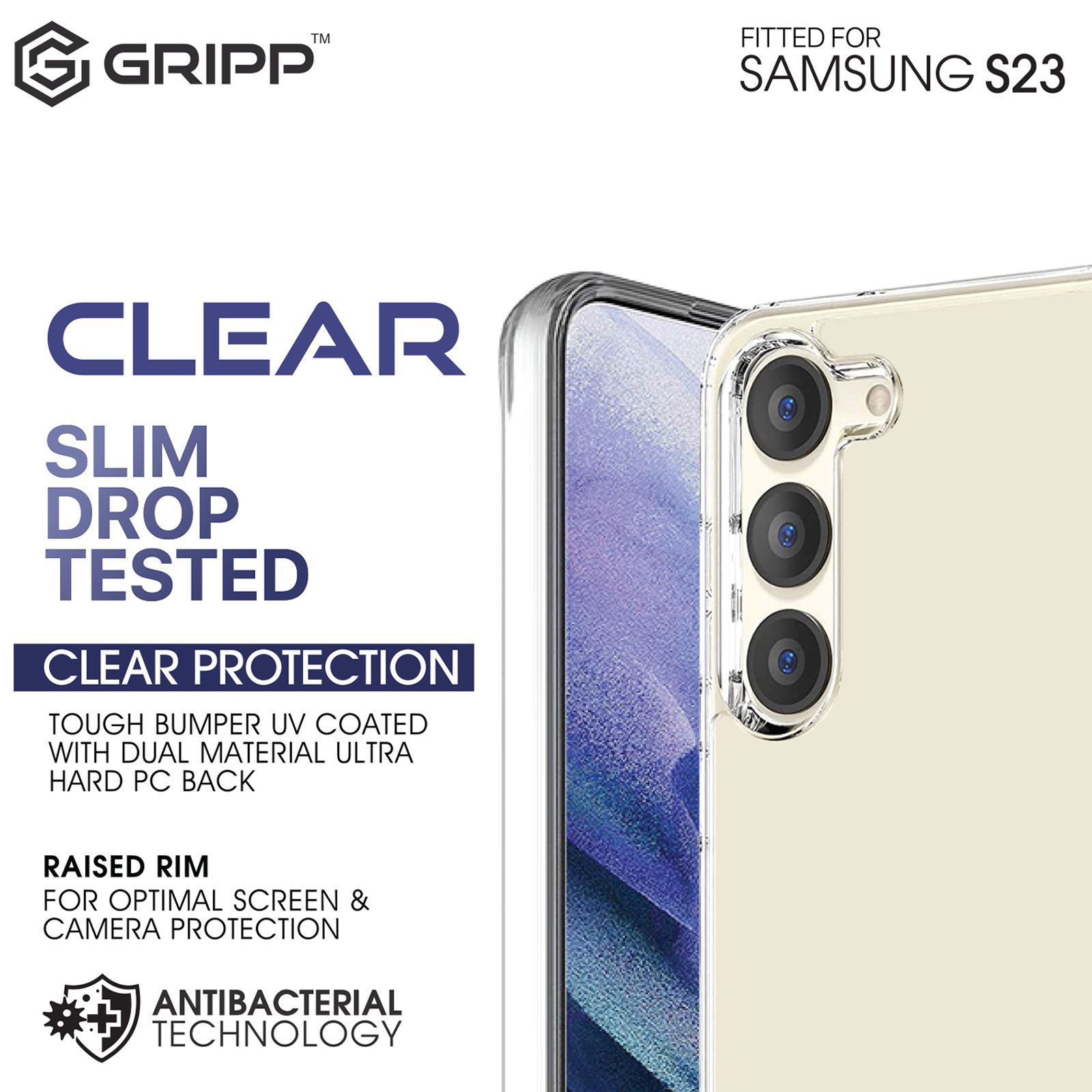 GRIPP GR-S23-CLR Hard Silicon Back Case for Samsung S23 (Anti-bacterial Technology, Transparent)_4