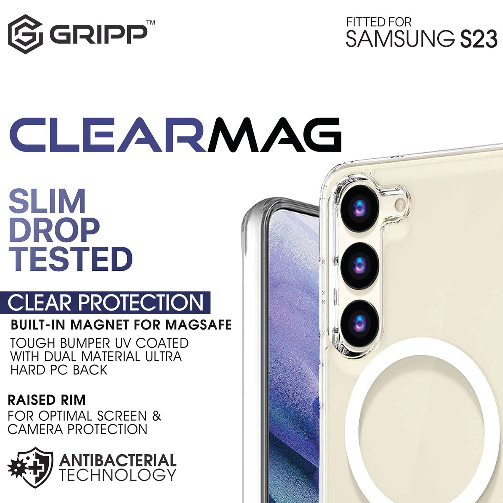 GRIPP GR-S23-MCLR Hard Silicon Back Case for Samsung S23 (Anti-bacterial Technology, Clear)_5