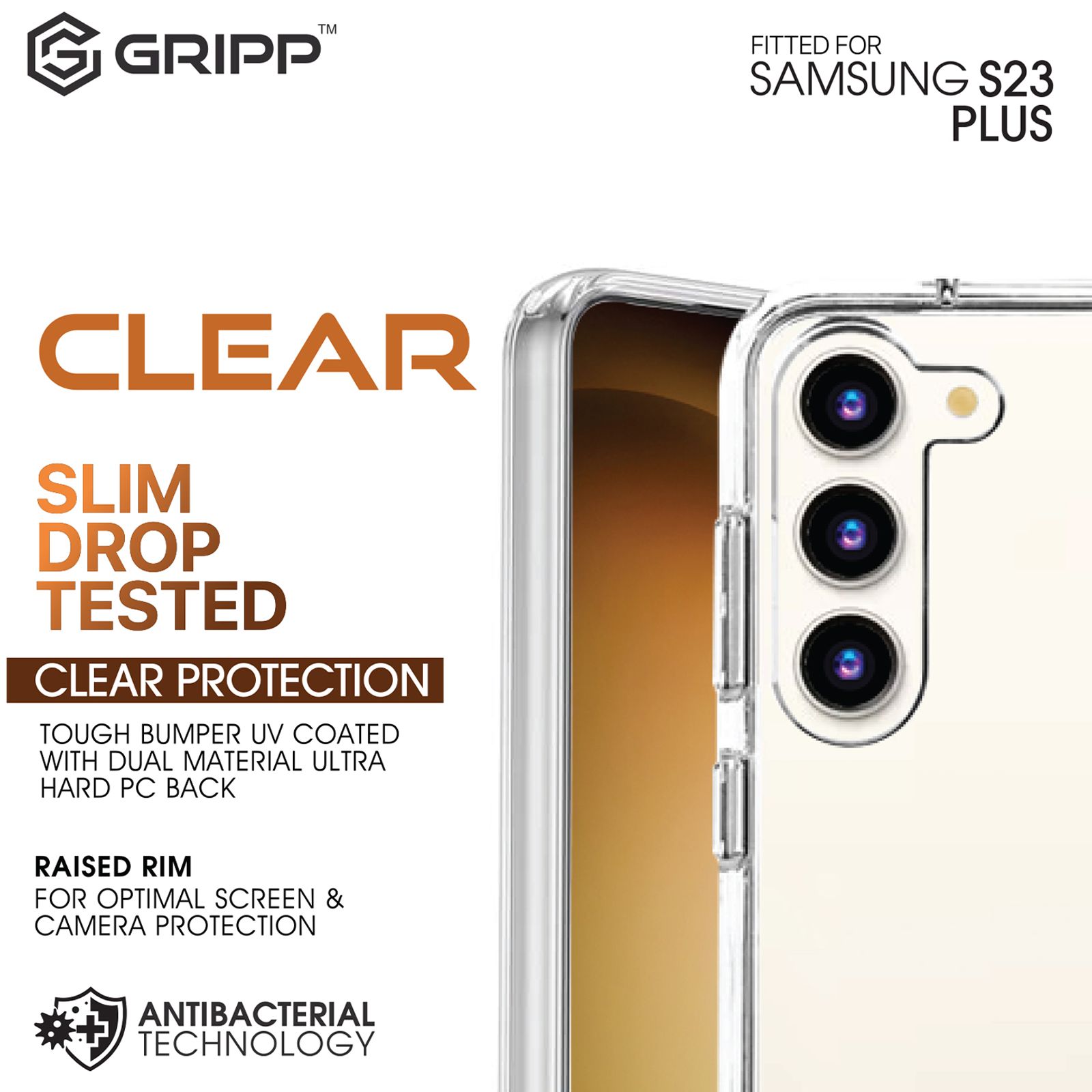 GRIPP GR-S23P-CLR Hard Silicon Back Case for Samsung S23 Plus (Anti-bacterial Technology, Transparent)_4
