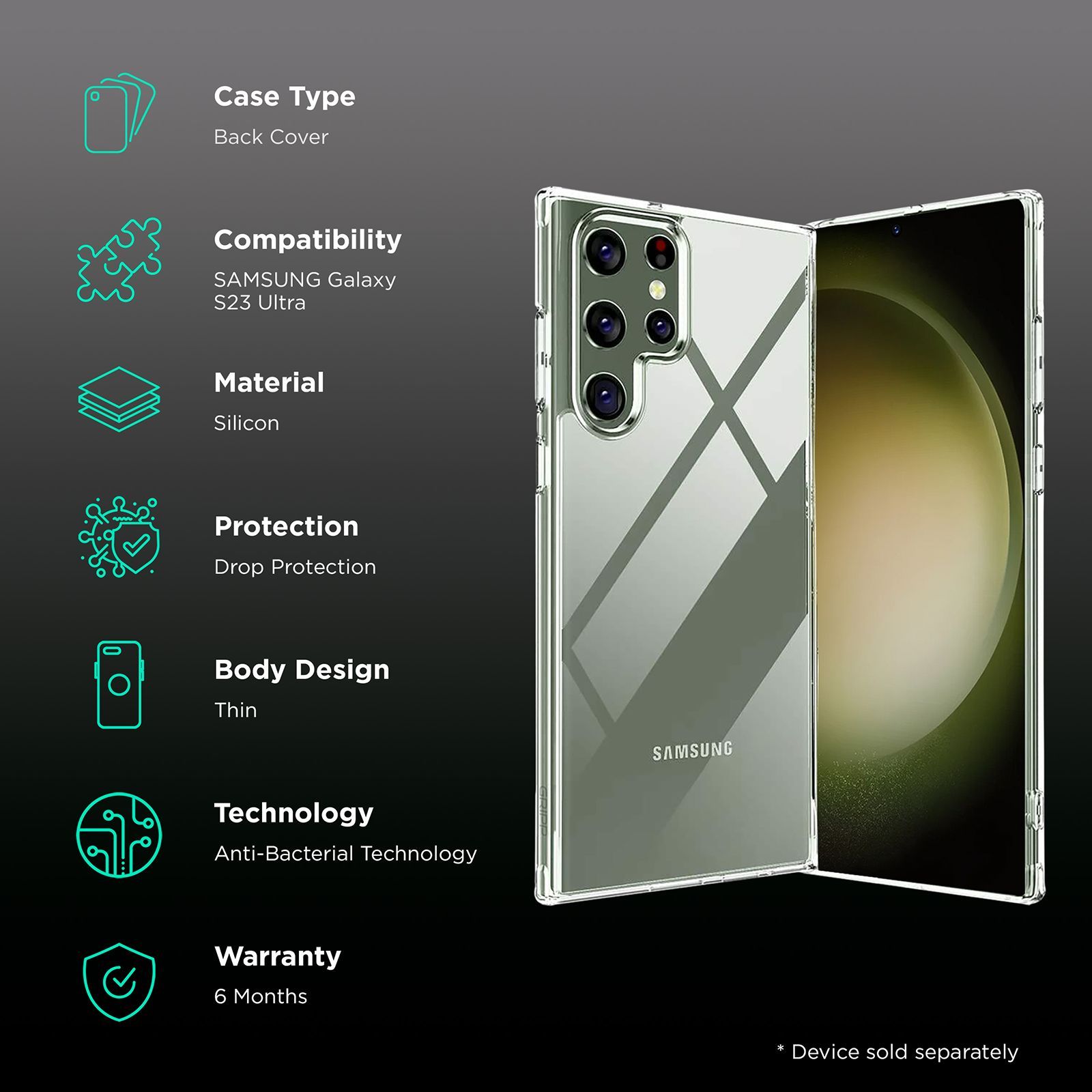 GRIPP Hard Silicon Back Case for Samsung Galaxy S23 Ultra (UV Coated, Transparent)_2