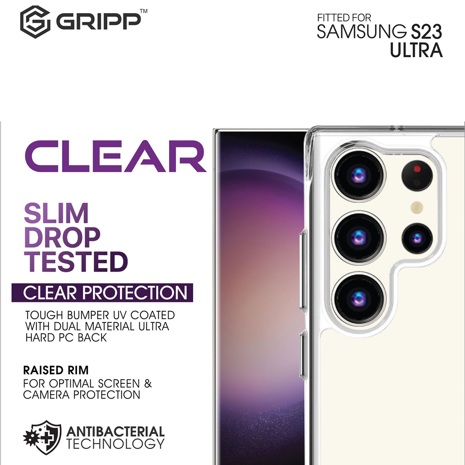 GRIPP Hard Silicon Back Case for Samsung Galaxy S23 Ultra (UV Coated, Transparent)_5