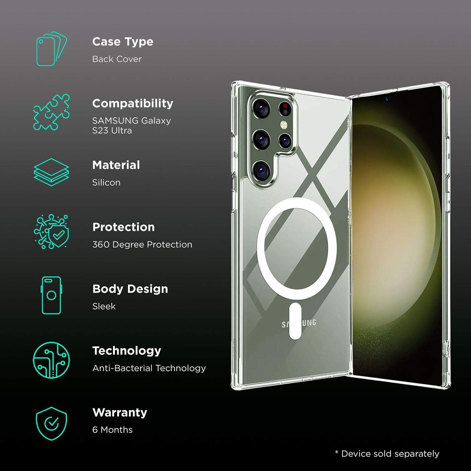 GRIPP Hard Silicon Back Case for Samsung Galaxy S23 Ultra (Magsafe, Clear)_2