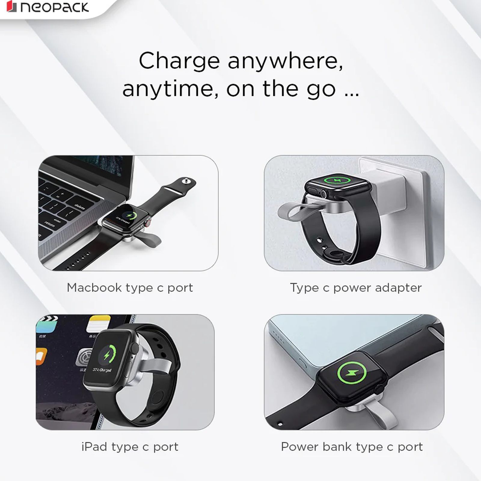 neopack Nano Wireless Charger For Apple iWatch Series SE 7, 6, 5, 4, 3, 2, 1 (WCPRO16, White)_7