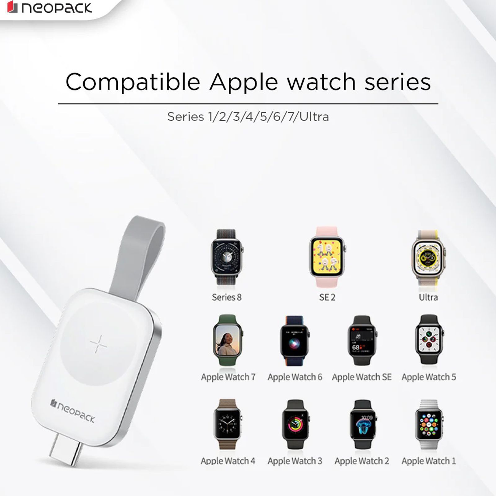 neopack Nano Wireless Charger For Apple iWatch Series SE 7, 6, 5, 4, 3, 2, 1 (WCPRO16, White)_8