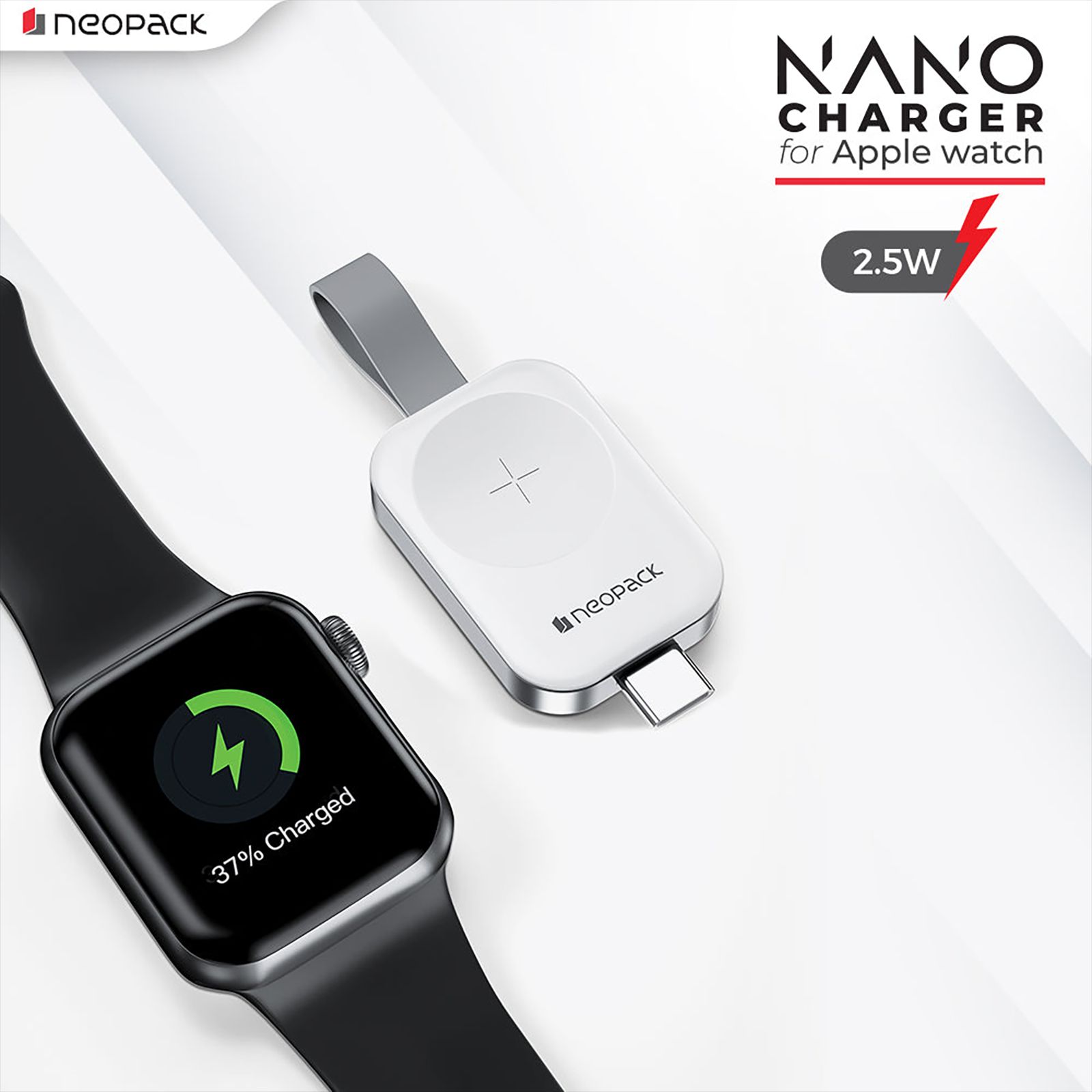 neopack Nano Wireless Charger For Apple iWatch Series SE 7, 6, 5, 4, 3, 2, 1 (WCPRO16, White)_4