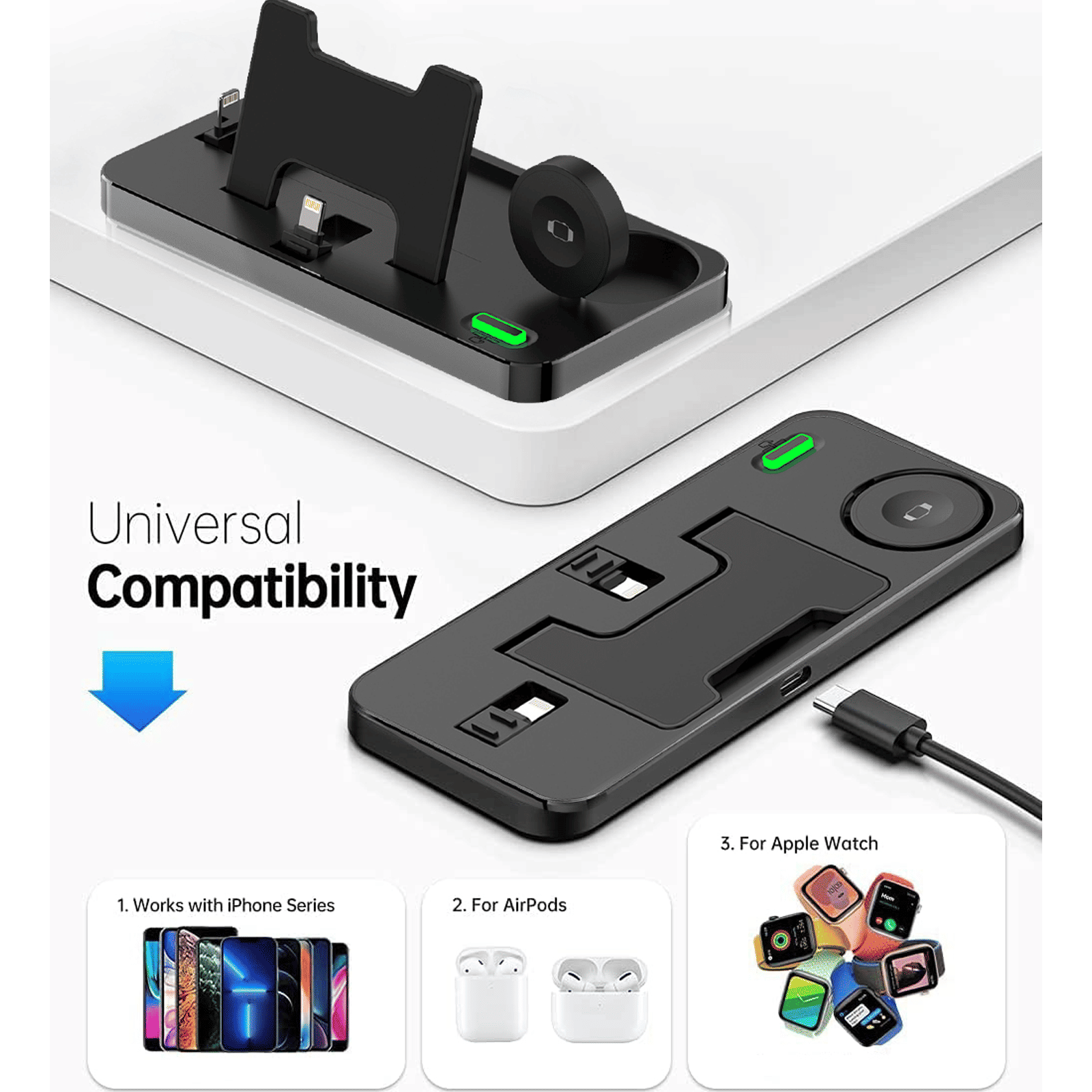 UNIGEN UNIDOCK 100 3-in-1 Wireless Charger for iOS, Air-pods (Foldable Design, Black)_8