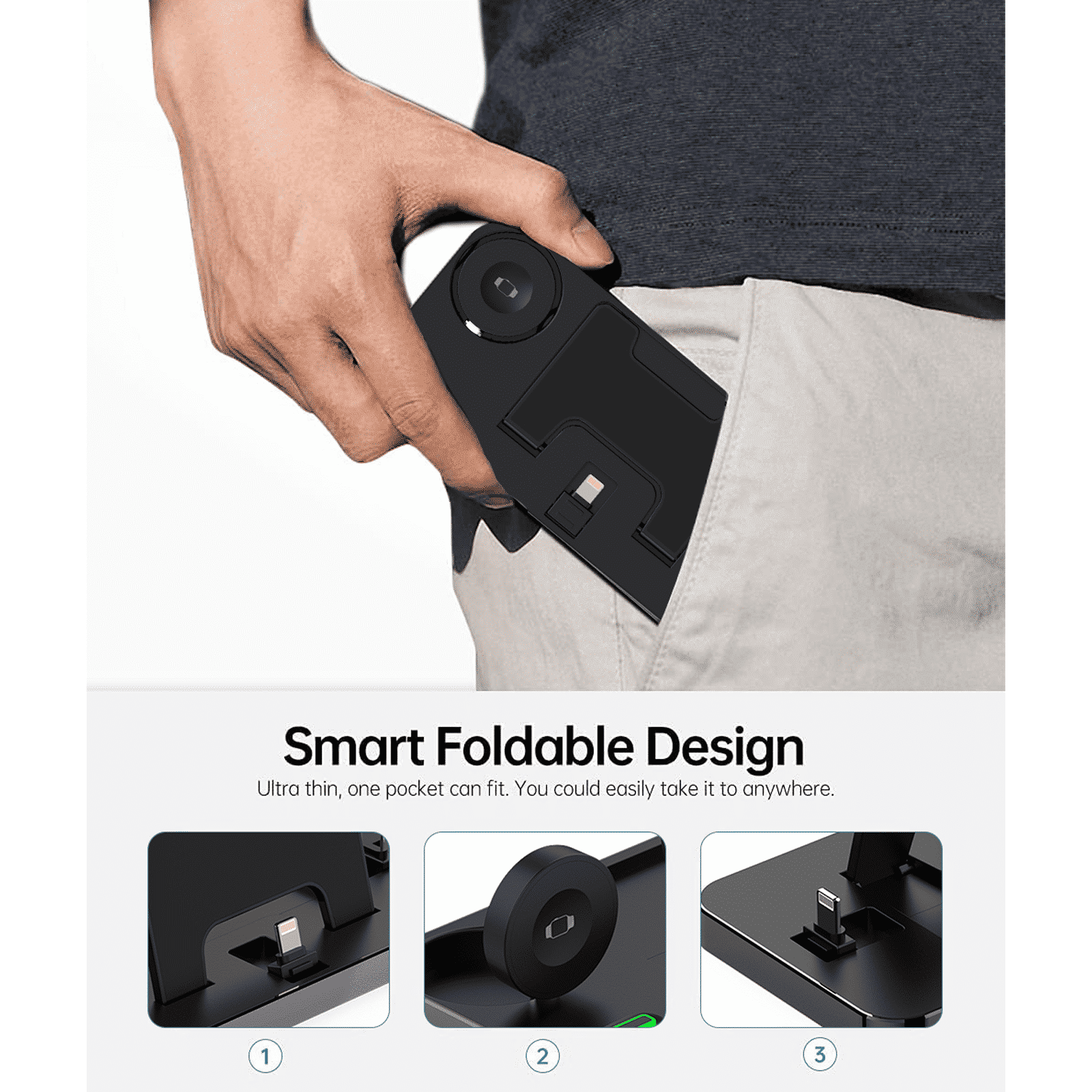 UNIGEN UNIDOCK 100 3-in-1 Wireless Charger for iOS, Air-pods (Foldable Design, Black)_4