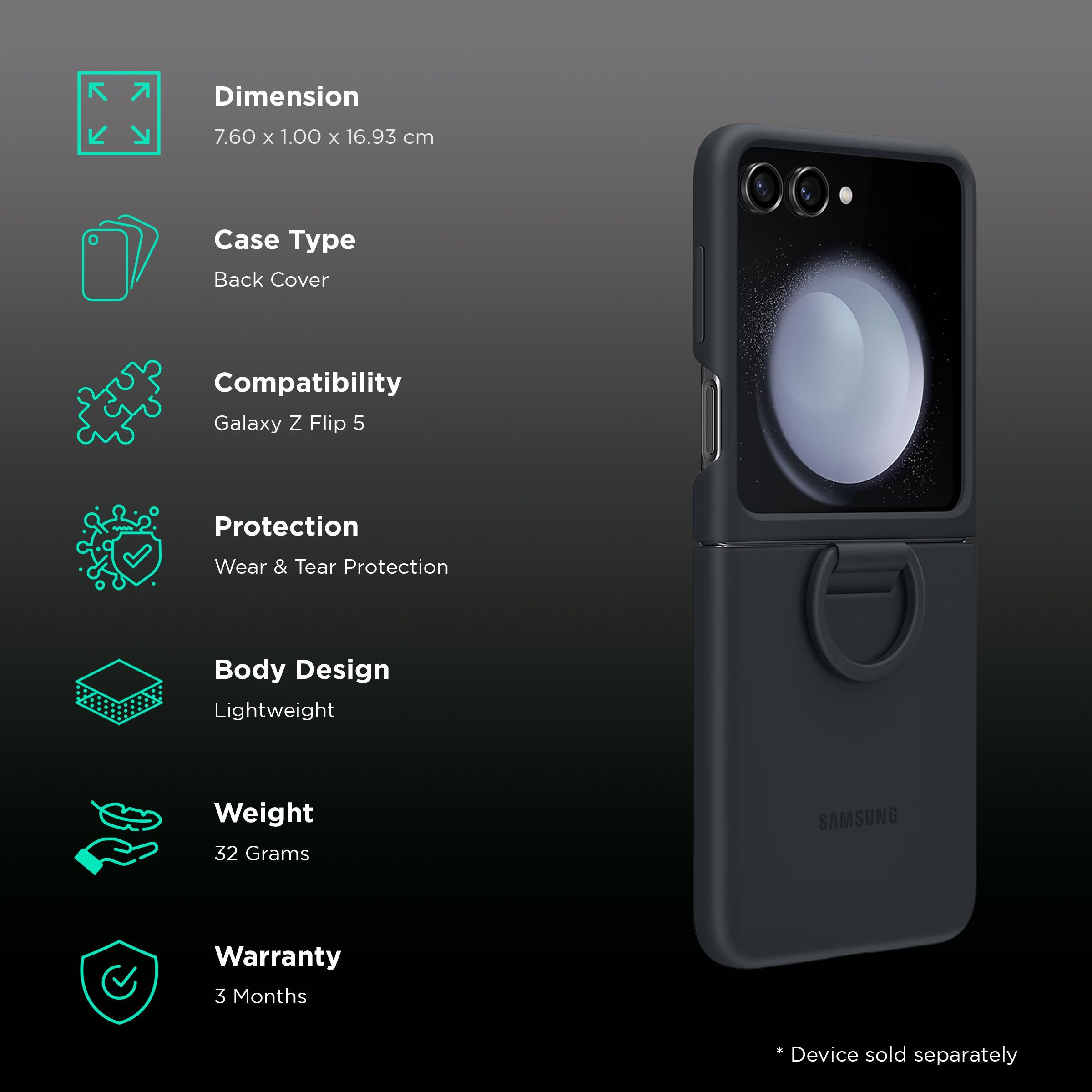 SAMSUNG Soft Silicone Back Case for Galaxy Z Flip5 (Ring Holder, Indigo)_2