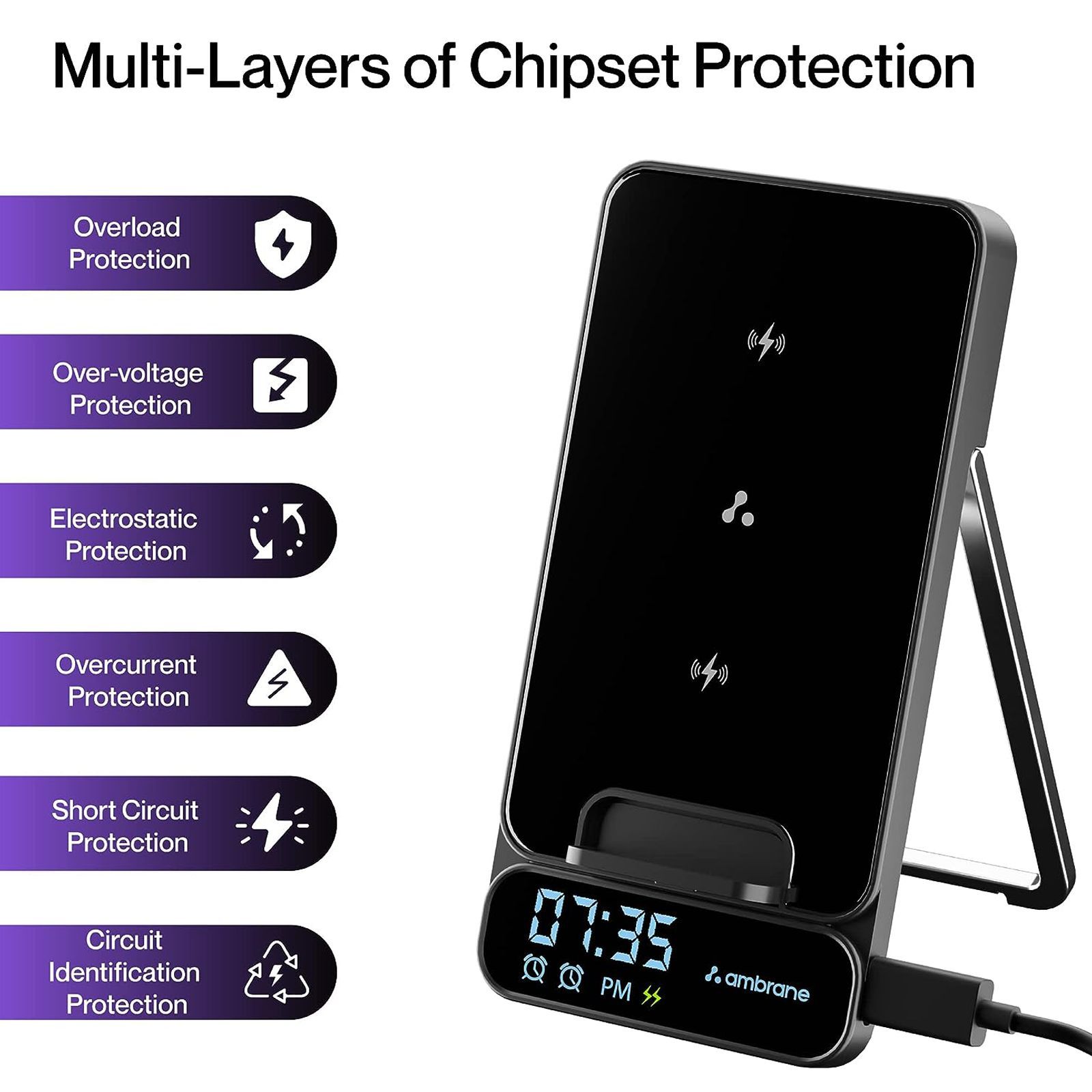 ambrane Powerpod Pro 15W Wireless Charger for iOS, Android, Earbuds and Smart Watch (Smart Power Management, Black)_5