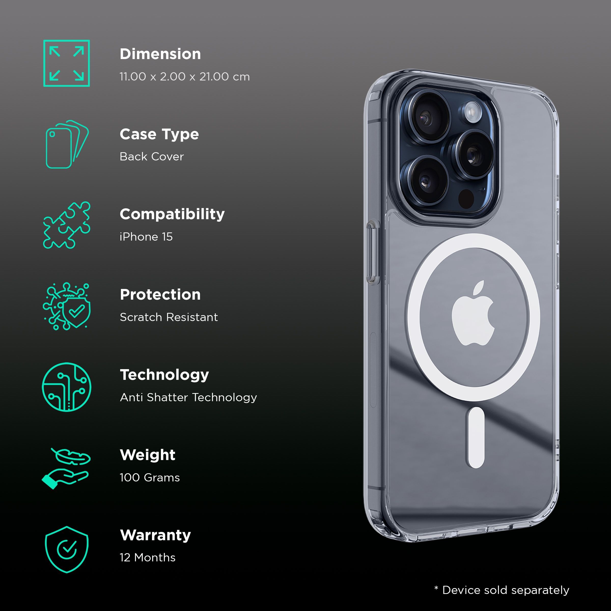 VAKU LUXOS 2IN1 Defense Combo Kit Back Cover for iPhone 15 (Anti Scratch Design, Clear)_2