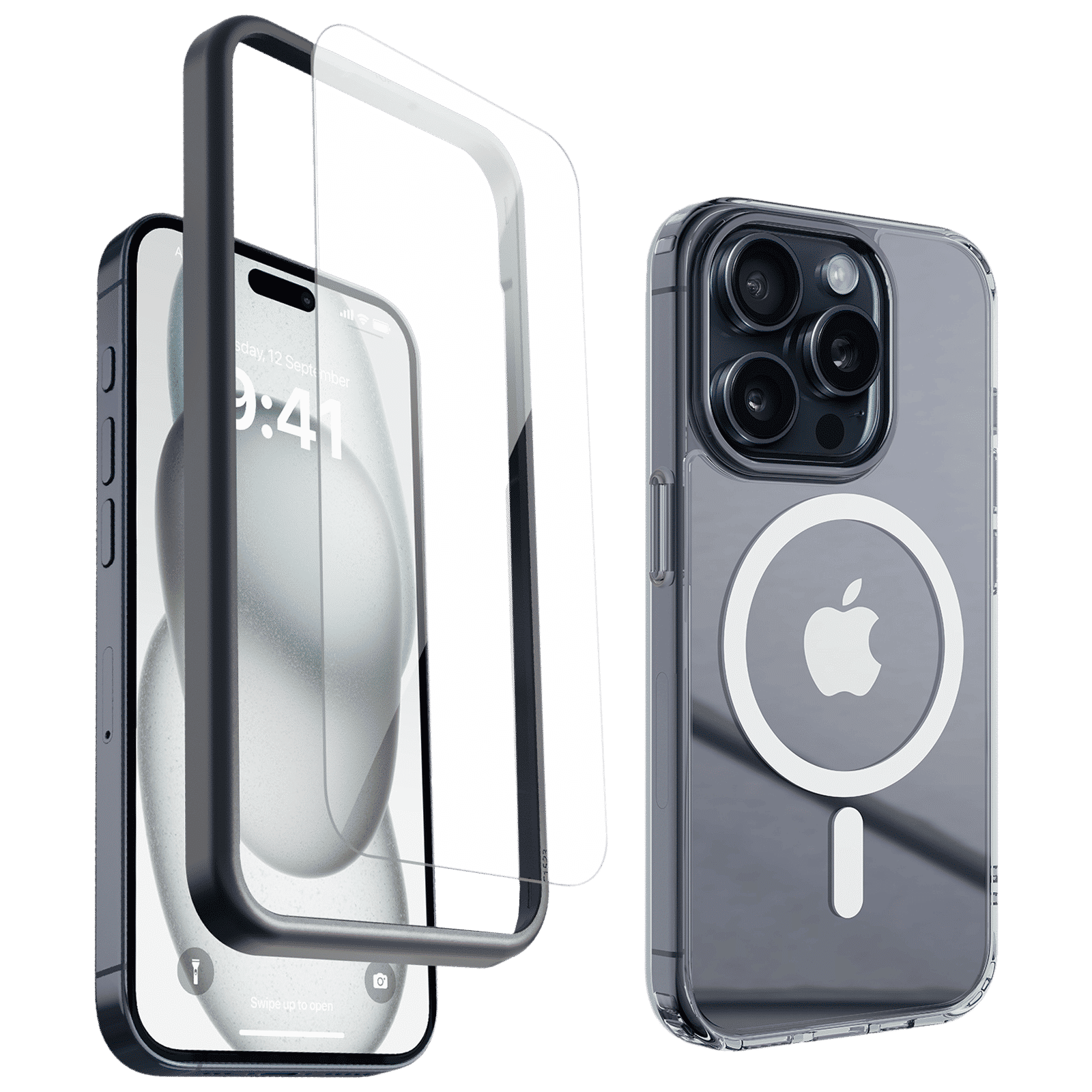 VAKU LUXOS 2IN1 Defense Combo Kit Back Cover for iPhone 15 (Anti Scratch Design, Clear)_4