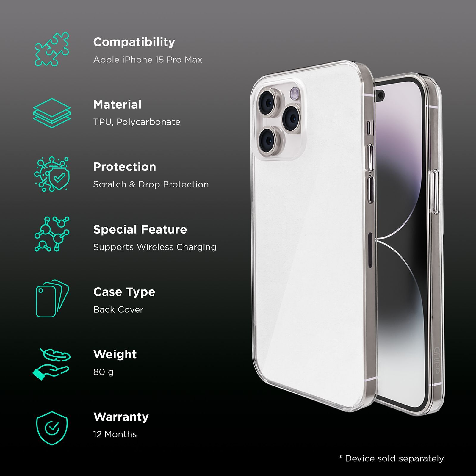 GRIPP Neo Xtreme Hard TPU & Polycarbonate Back Cover for Apple iPhone 15 Pro Max (MagSafe Compatible, Clear) GRIPP Neo Xtreme Hard TPU & Polycarbonate Back Cover for Apple iPhone 15 Pro Max (MagSafe Compatible, Clear)_2