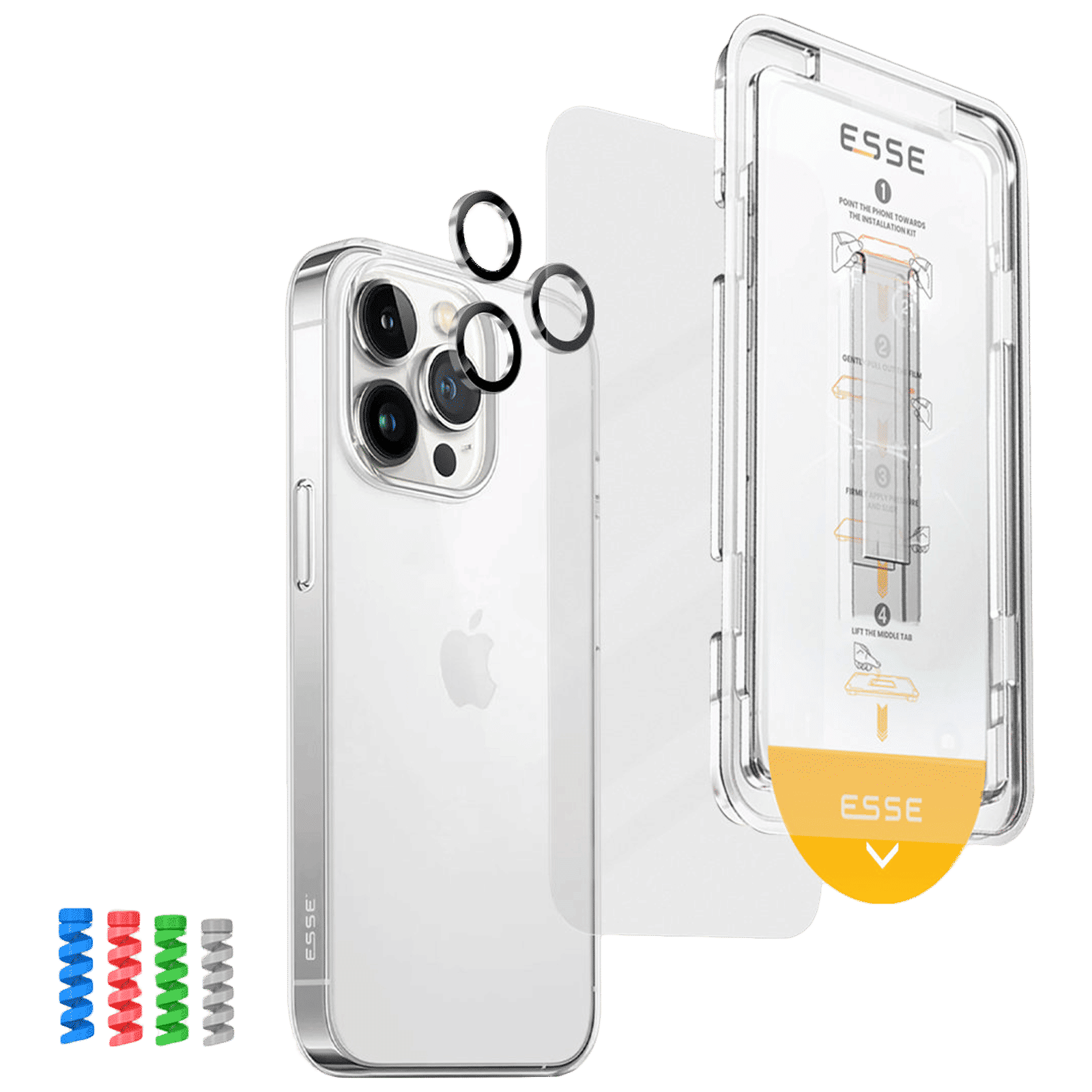 ESSE Armor360 Back Case, Tempered Glass, Cam and Cable Protector 4in1 Combo for iPhone 15 Pro Max (Microdots Technology, Transparent)_2