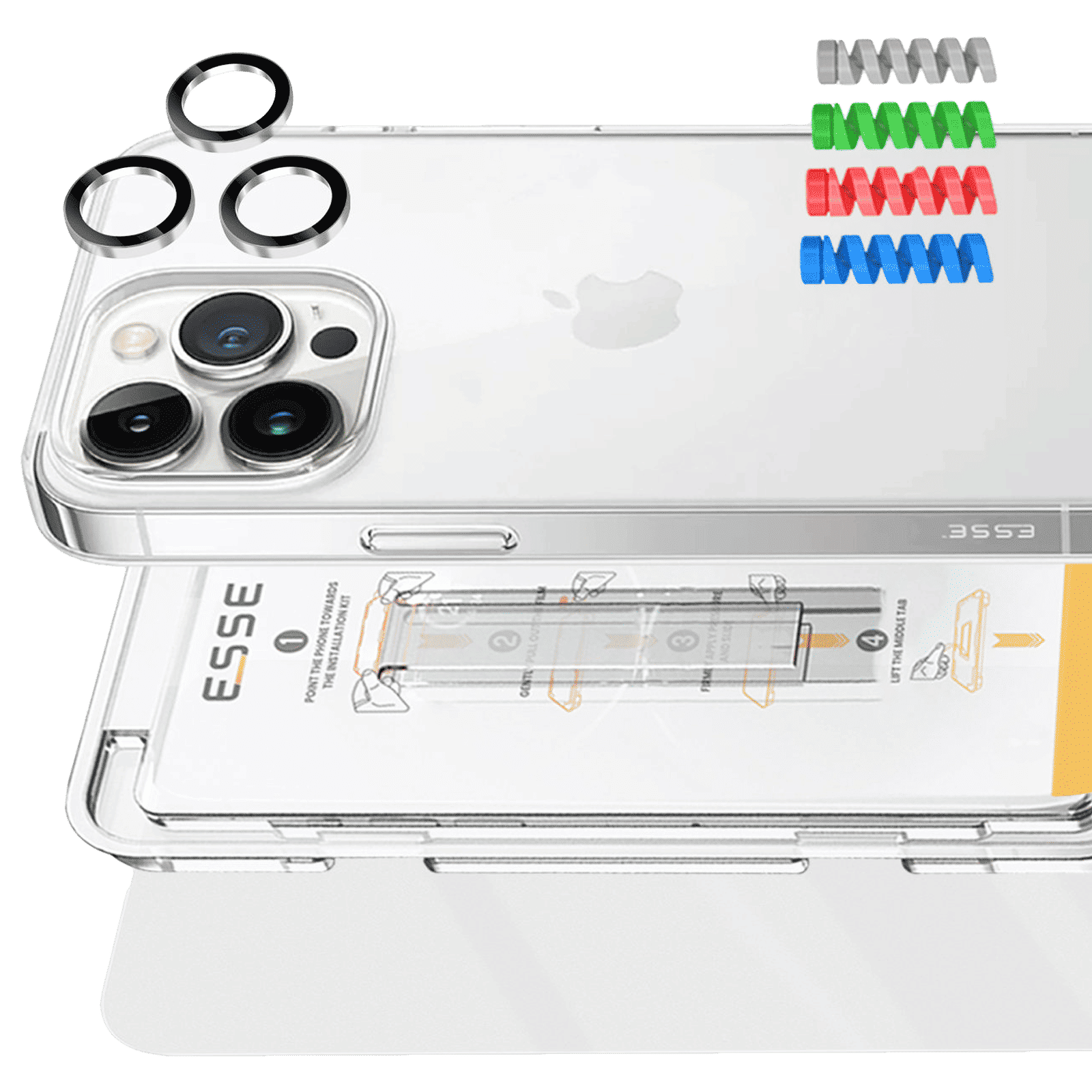 ESSE Armor360 Back Case, Tempered Glass, Cam and Cable Protector 4in1 Combo for iPhone 15 Pro Max (Microdots Technology, Transparent)_3