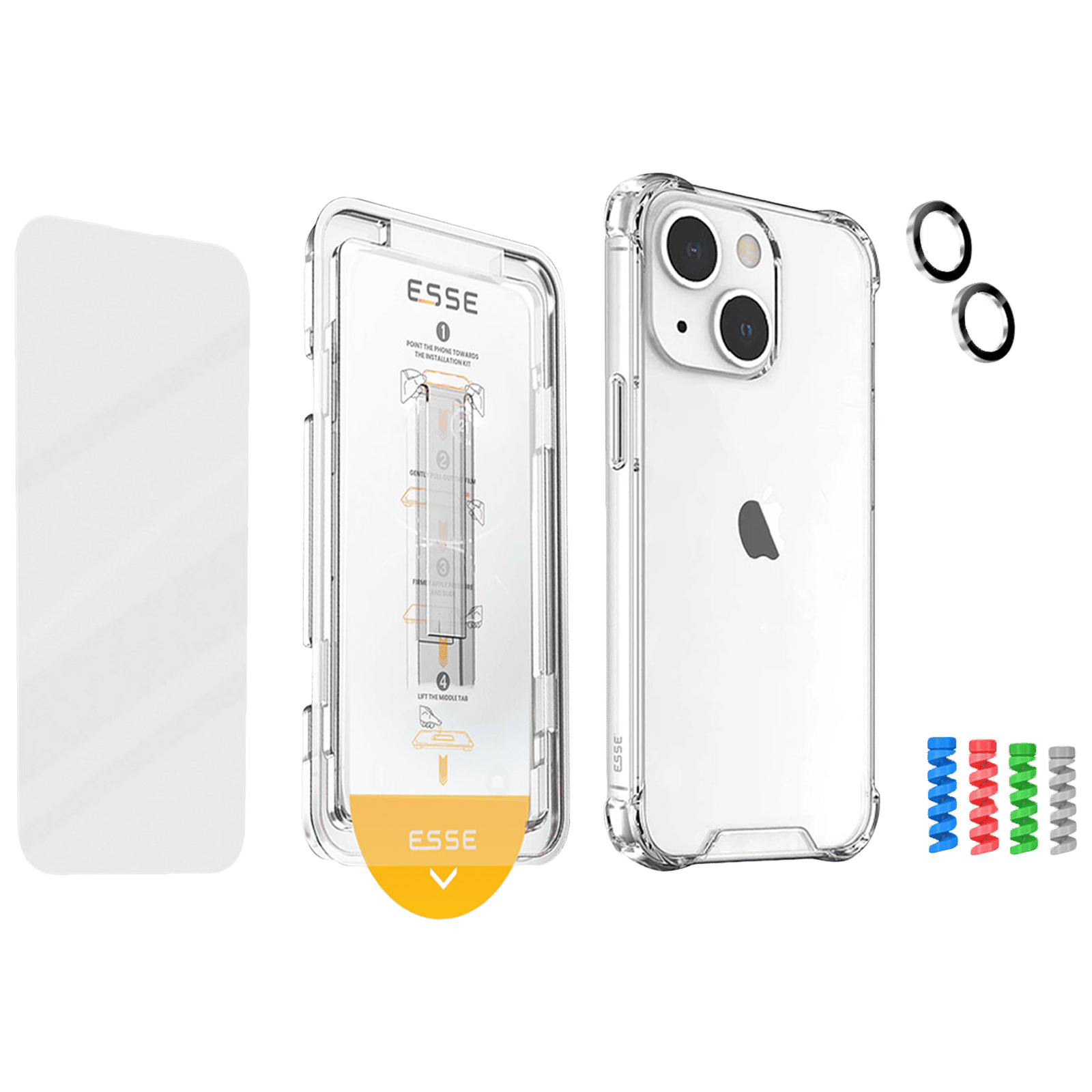 ESSE Armor360 Back Case, Tempered Glass, Cam and Cable Protector 4in1 Combo for iPhone 15 Plus (Shock Absorbing Bumpers, Transparent)_1