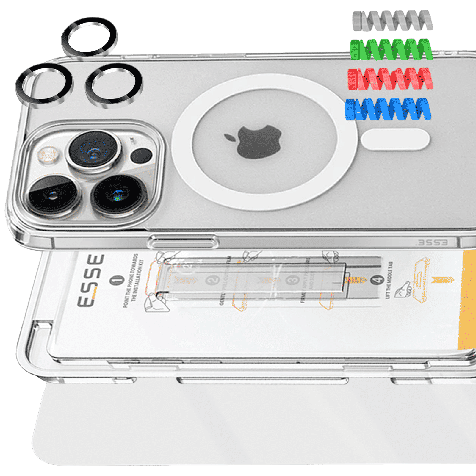 ESSE Armor360 Airskin MagSafe Case, Tempered Glass, Cam and Cable Protector 4in1 Combo for iPhone 15 Pro Max (Anti Glare Glass, Transparent)_3