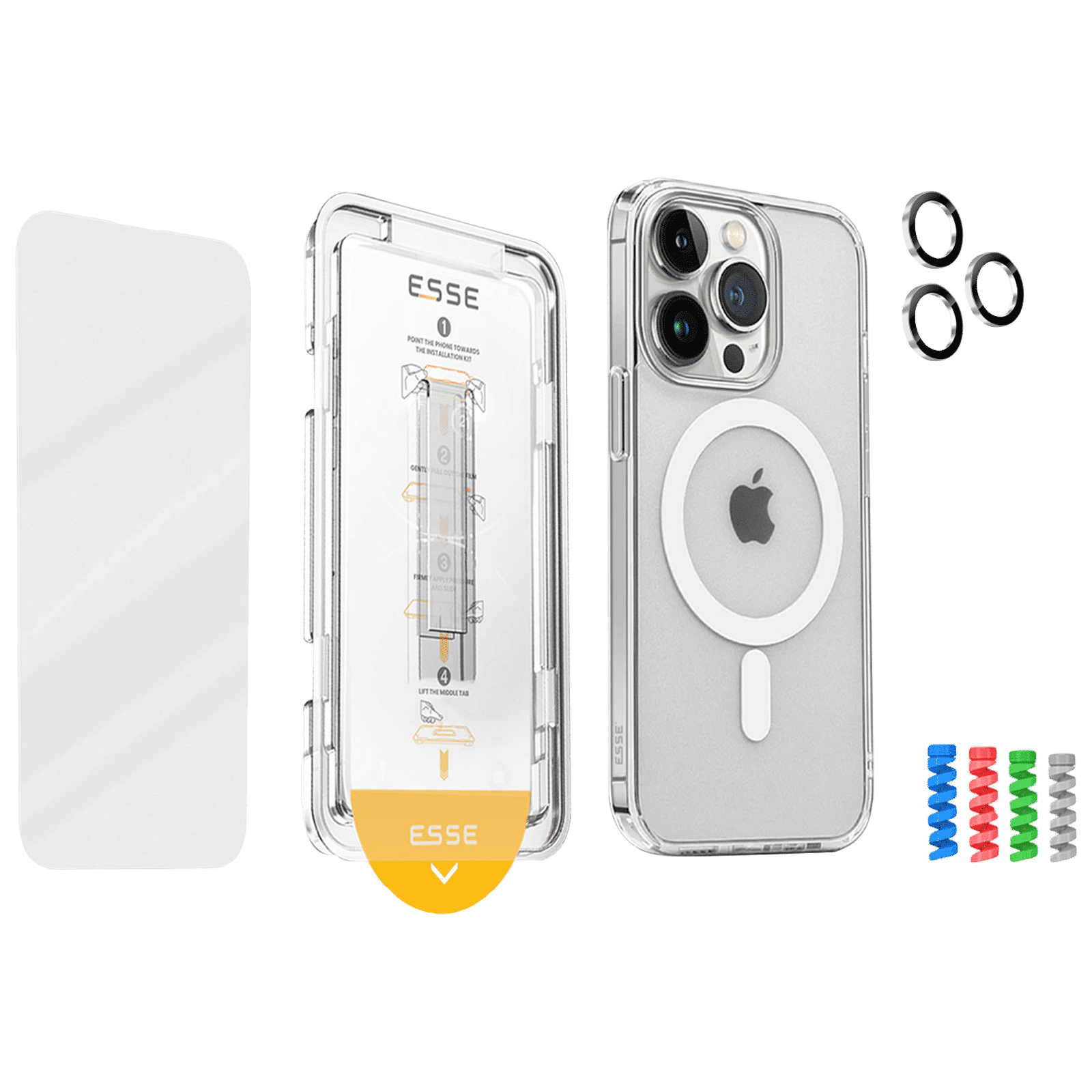 ESSE Armor360 Airskin MagSafe Case, Tempered Glass, Cam and Cable Protector 4in1 Combo for iPhone 15 Pro Max (Anti Glare Glass, Transparent)_1