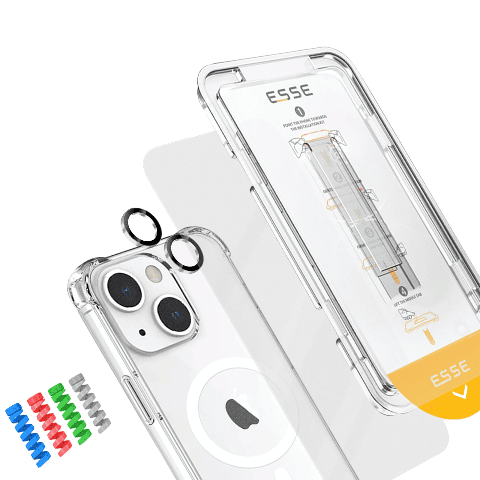 ESSE Armor360 Tufskin MagSafe Case, Tempered Glass, Cam and Cable Protector 4in1 Combo for iPhone 15 (Anti Glare Glass, Transparent)_4