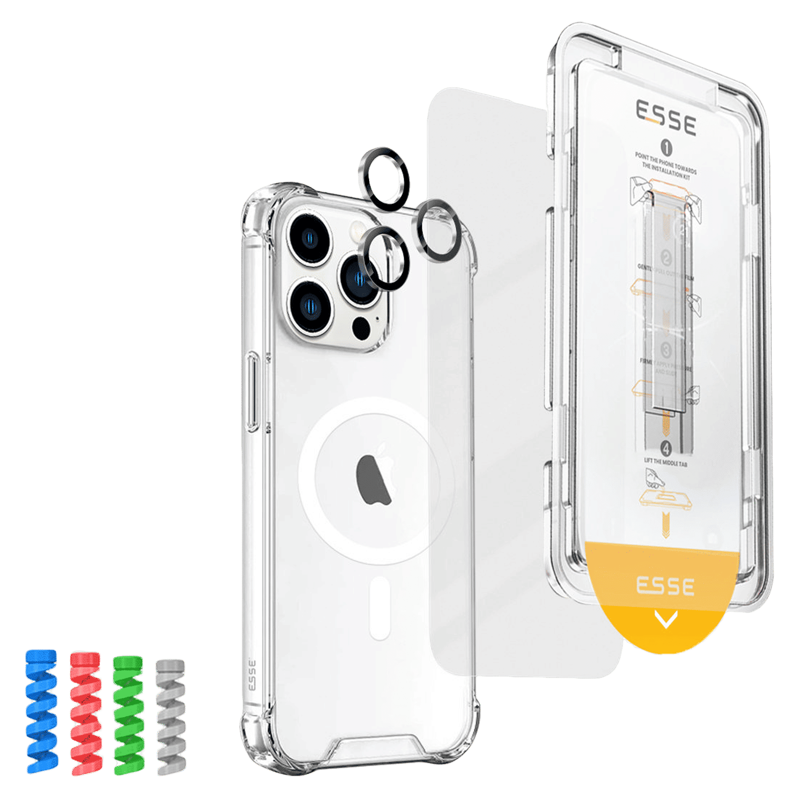 ESSE Armor360 Tufskin MagSafe Case, Tempered Glass, Cam and Cable Protector 4in1 Combo for iPhone 15 Pro Max (Anti Glare Glass, Transparent) ESSE Armor360 Tufskin MagSafe Case, Tempered Glass, Cam and Cable Protector 4in1 Combo for iPhone 15 Pro Max (Anti Glare Glass, Transparent)_2