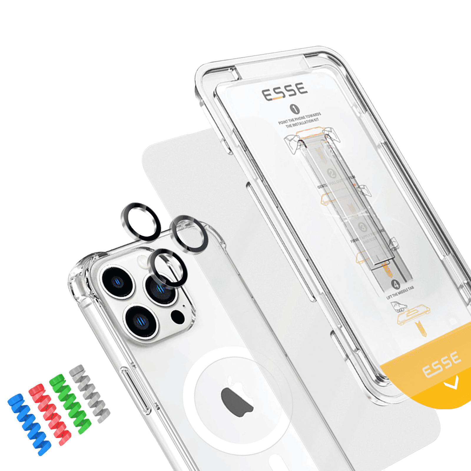 ESSE Armor360 Tufskin MagSafe Case, Tempered Glass, Cam and Cable Protector 4in1 Combo for iPhone 15 Pro Max (Anti Glare Glass, Transparent) ESSE Armor360 Tufskin MagSafe Case, Tempered Glass, Cam and Cable Protector 4in1 Combo for iPhone 15 Pro Max (Anti Glare Glass, Transparent)_4