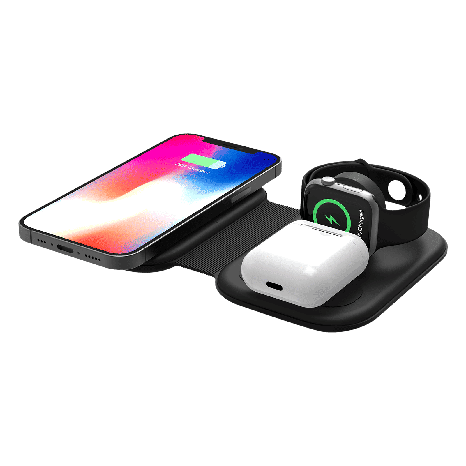 Croma 15W 3-in-1 Wireless Charger for iPhone 14, 14 Pro, 15, 15 Pro, iWatch 4, 5, 6, 7, 8 (Qi Compatible, Foldable Design, Black)_1