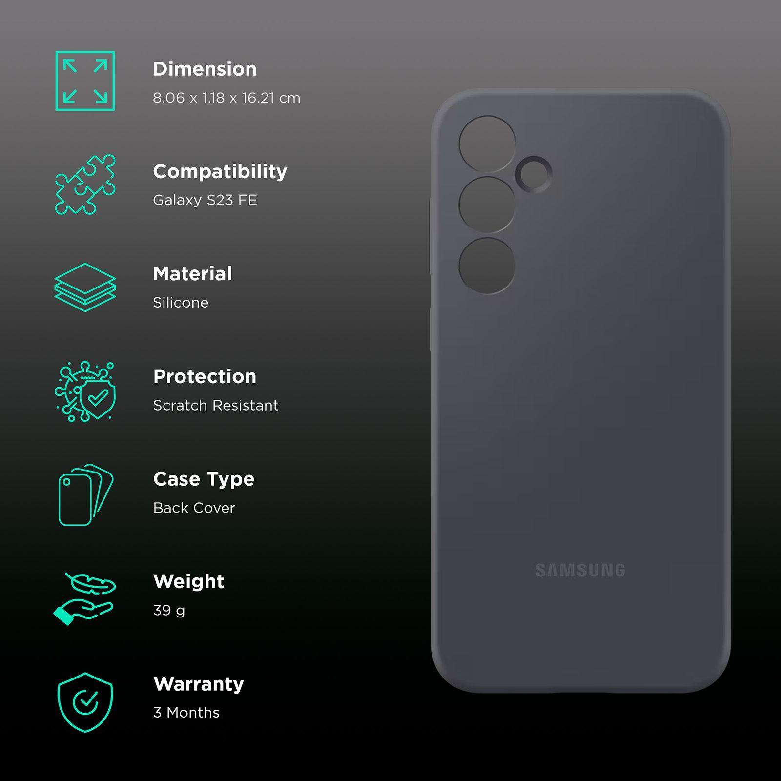 SAMSUNG Soft Silicone Back Case for Galaxy S23 FE (Slim Design, Graphite)_2