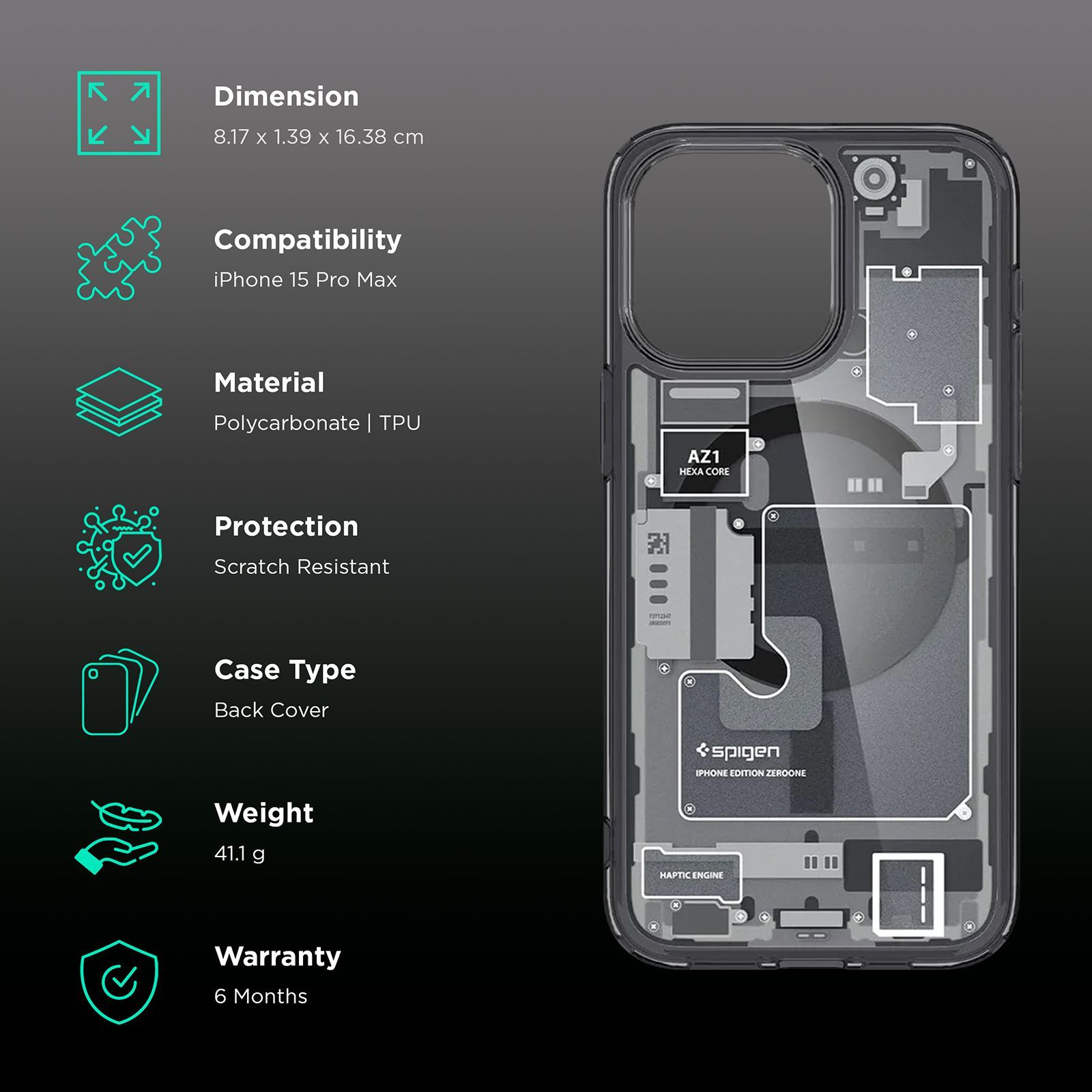 spigen Ultra Hybrid TPU & Polycarbonate Back Cover for Apple iPhone 15 Pro Max (Supports Wireless Charging, Zero One)_2