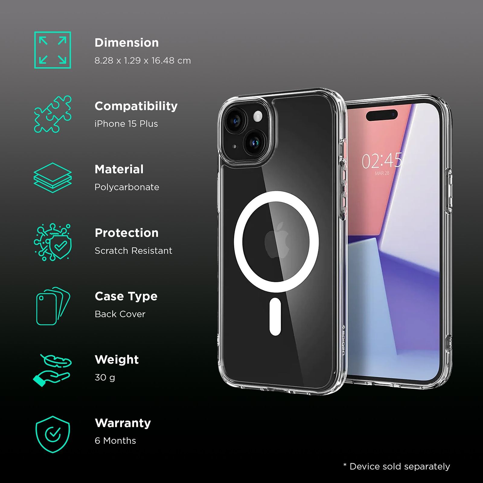 spigen Ultra Hybrid TPU & Polycarbonate Back Cover for Apple iPhone 15 Plus (Supports Wireless Charging, White)_2