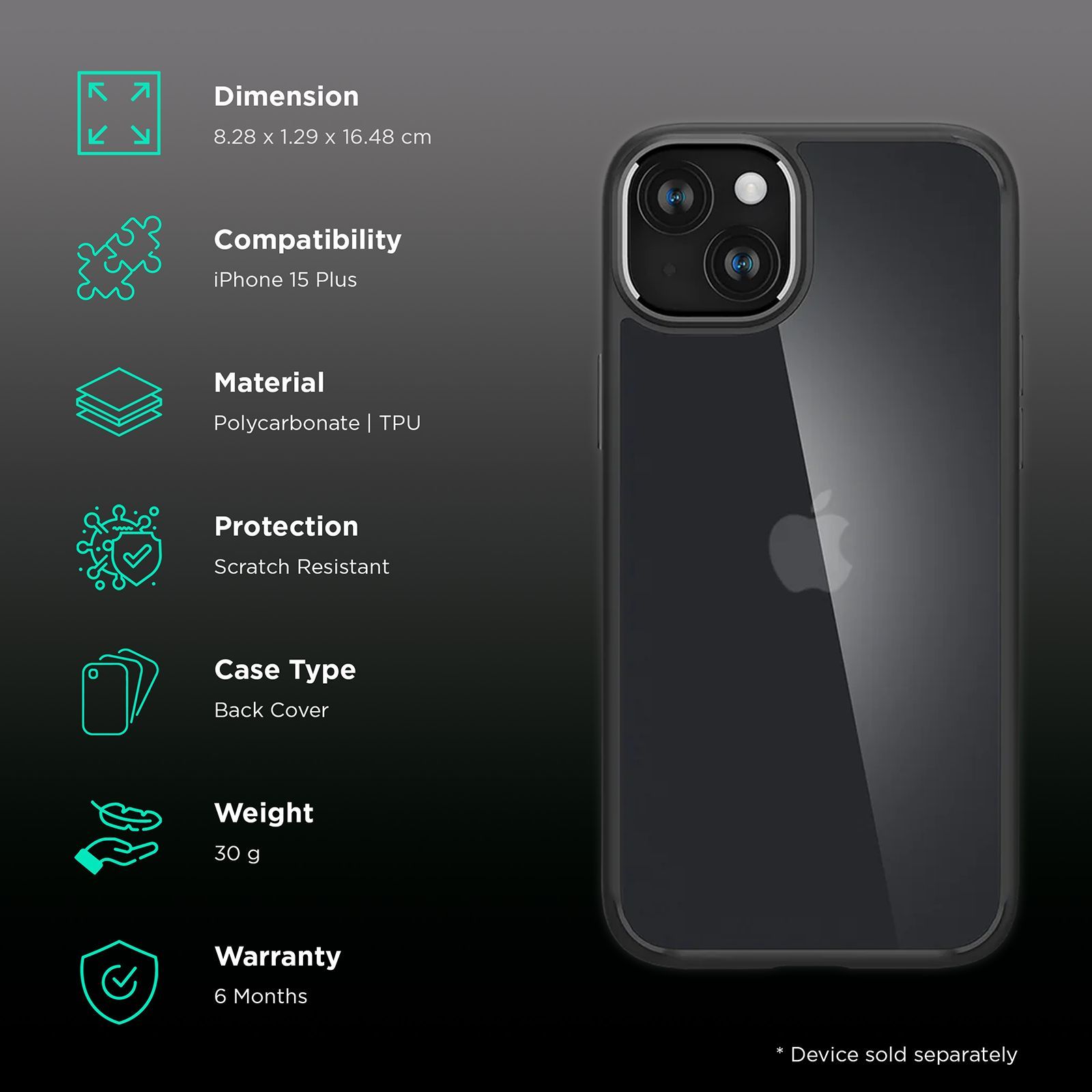 spigen Ultra Hybrid TPU & Polycarbonate Back Cover for Apple iPhone 15 Plus (Supports Wireless Charging, Frost Black)_2