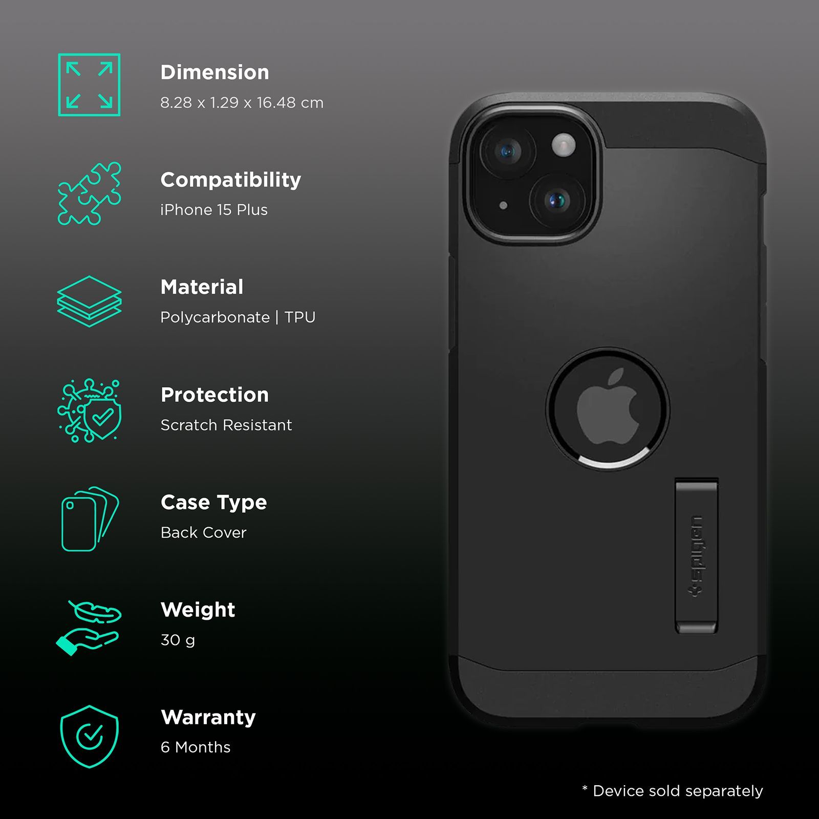 Spigen Tough Armor Hard TPU and Polycarbonate Back Cover for Apple iPhone 15 Plus (Military Grade, Black) Spigen Tough Armor Hard TPU and Polycarbonate Back Cover for Apple iPhone 15 Plus (Military Grade, Black)_2