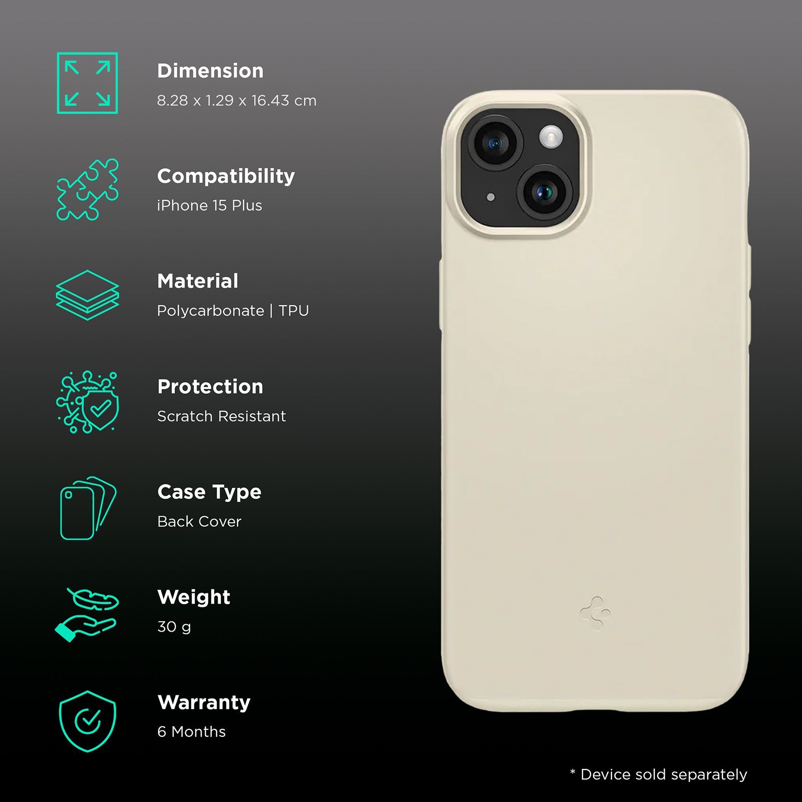 spigen Thin Fit Polycarbonate Back Case for iPhone 15 Plus (Air Cushion Technology, Mute Beige) spigen Thin Fit Polycarbonate Back Case for iPhone 15 Plus (Air Cushion Technology, Mute Beige)_2