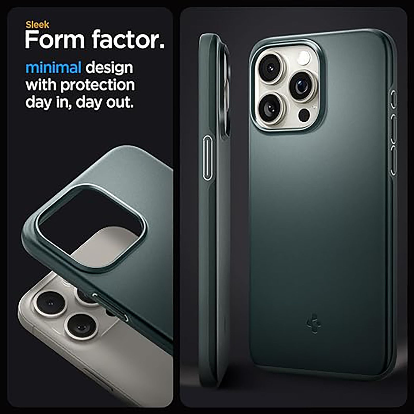 spigen Thin Fit Hard Polycarbonate Back Cover for Apple iPhone 15 Pro (Air Cushion Technology, Abyss Green)_10