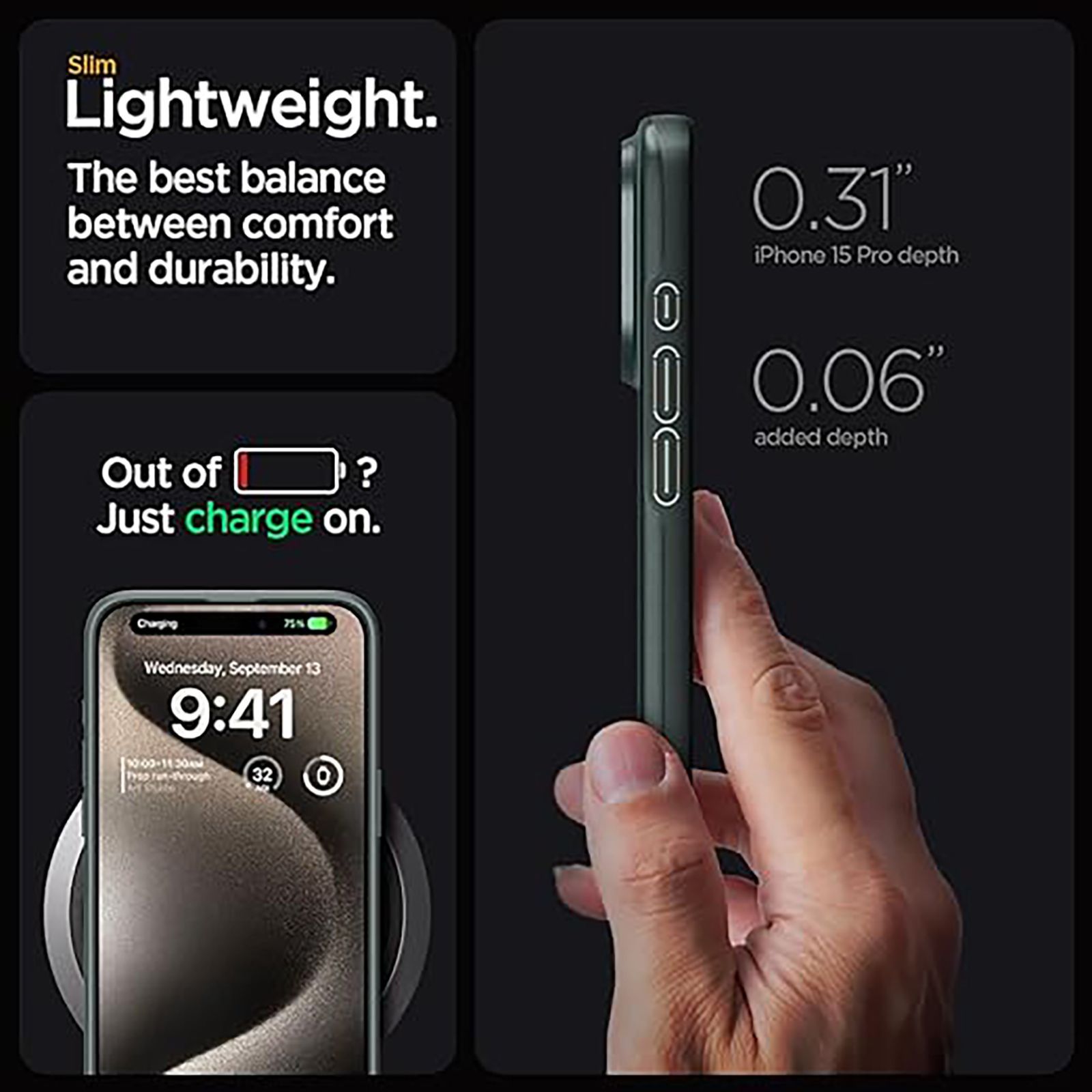 spigen Thin Fit Hard Polycarbonate Back Cover for Apple iPhone 15 Pro (Air Cushion Technology, Abyss Green)_7