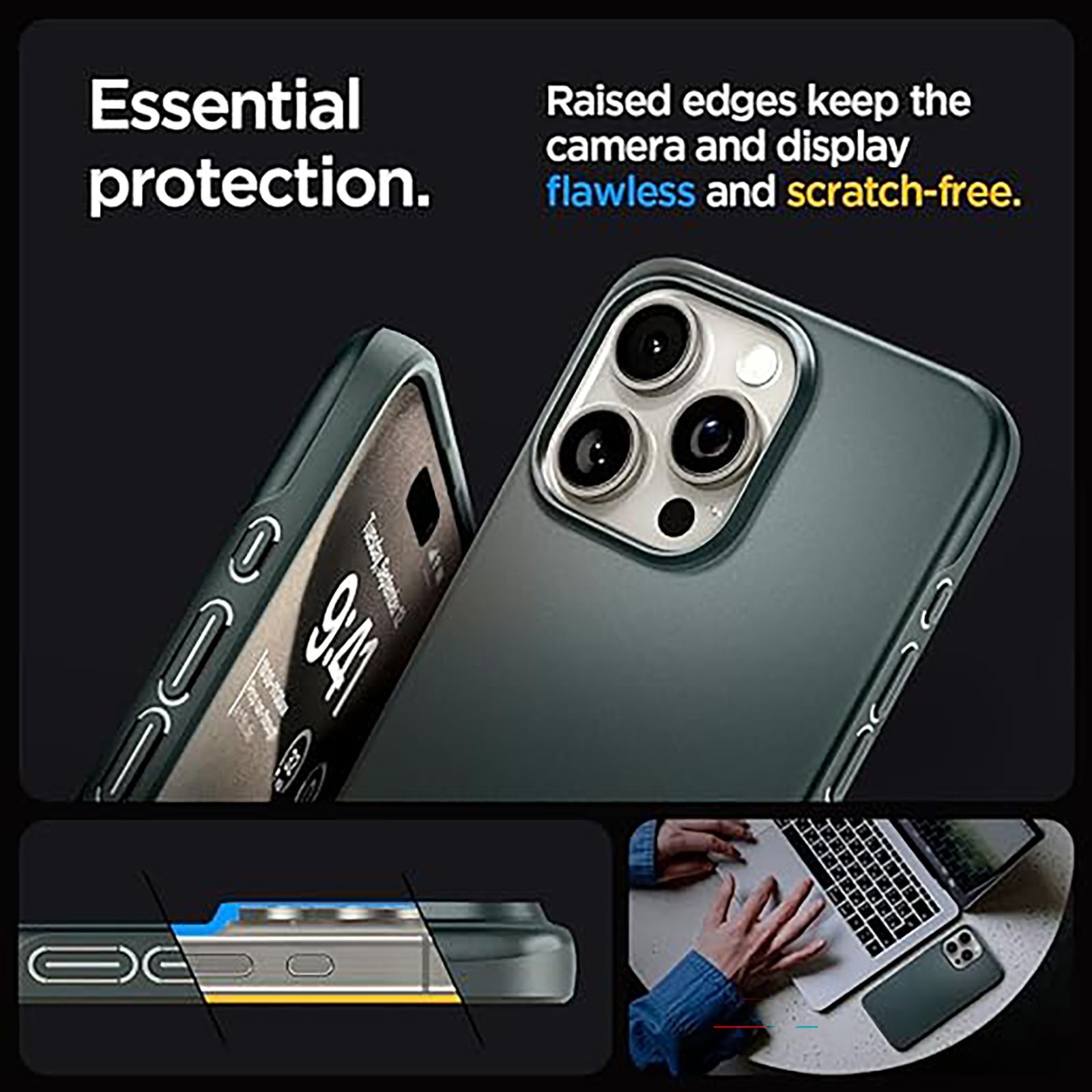 spigen Thin Fit Hard Polycarbonate Back Cover for Apple iPhone 15 Pro (Air Cushion Technology, Abyss Green)_8