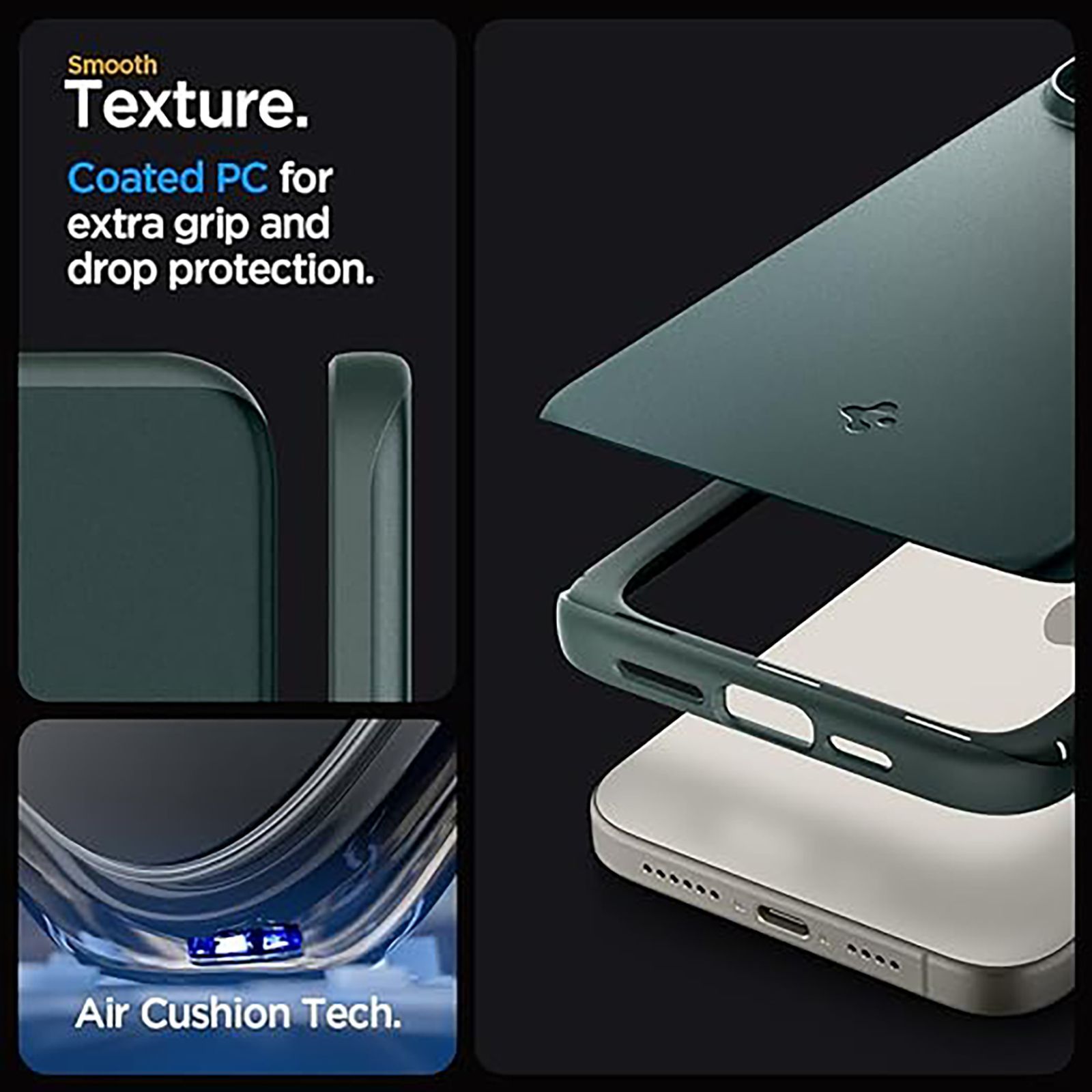 spigen Thin Fit Hard Polycarbonate Back Cover for Apple iPhone 15 Pro (Air Cushion Technology, Abyss Green)_9