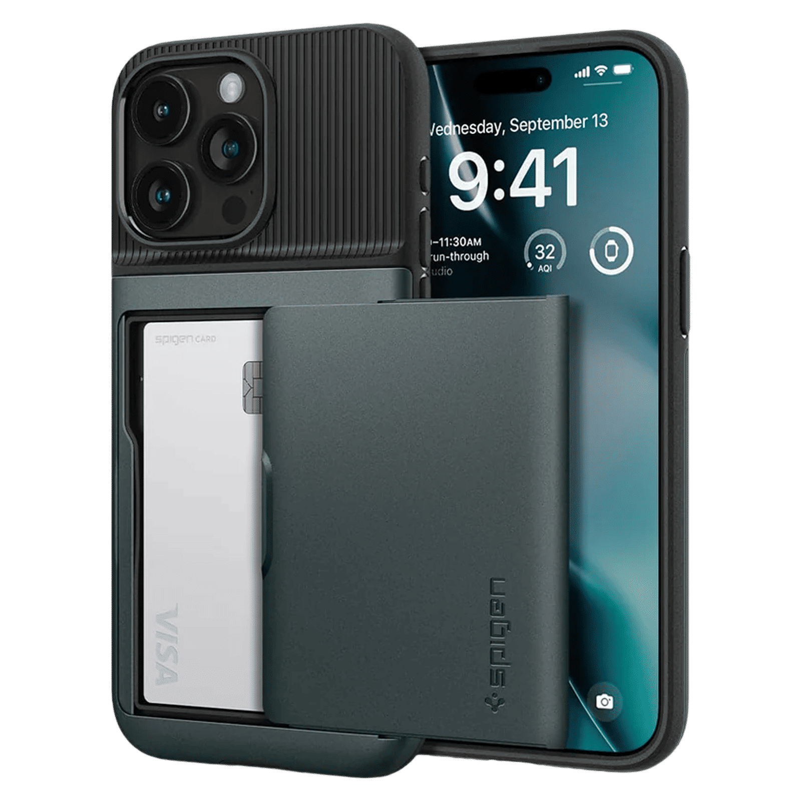 spigen Slim Armor CS Polycarbonate & TPU Back Cover for Apple iPhone 15 Pro (Air Cushion Technology, Abyss Green)_1