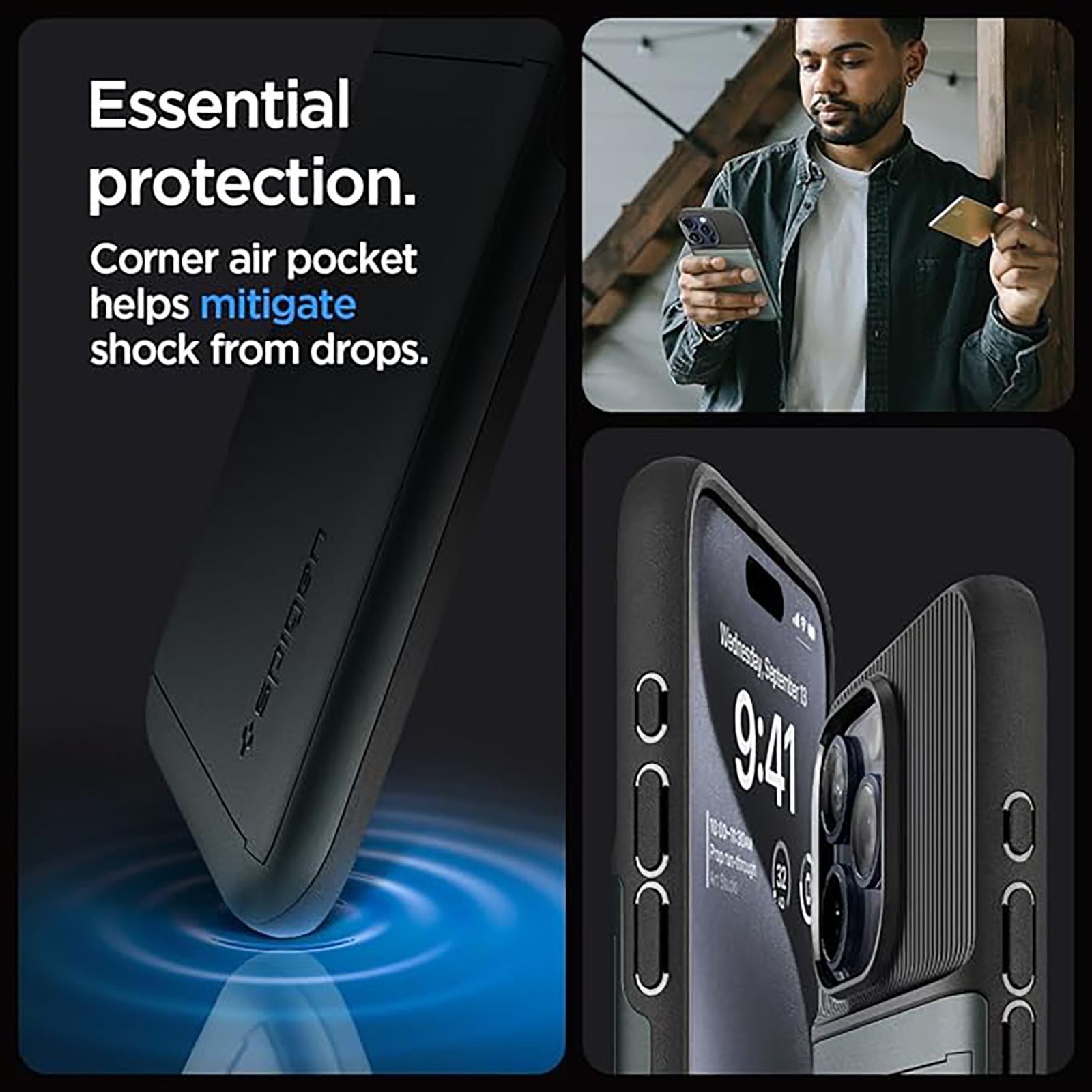 spigen Slim Armor CS Polycarbonate & TPU Back Cover for Apple iPhone 15 Pro (Air Cushion Technology, Abyss Green)_7